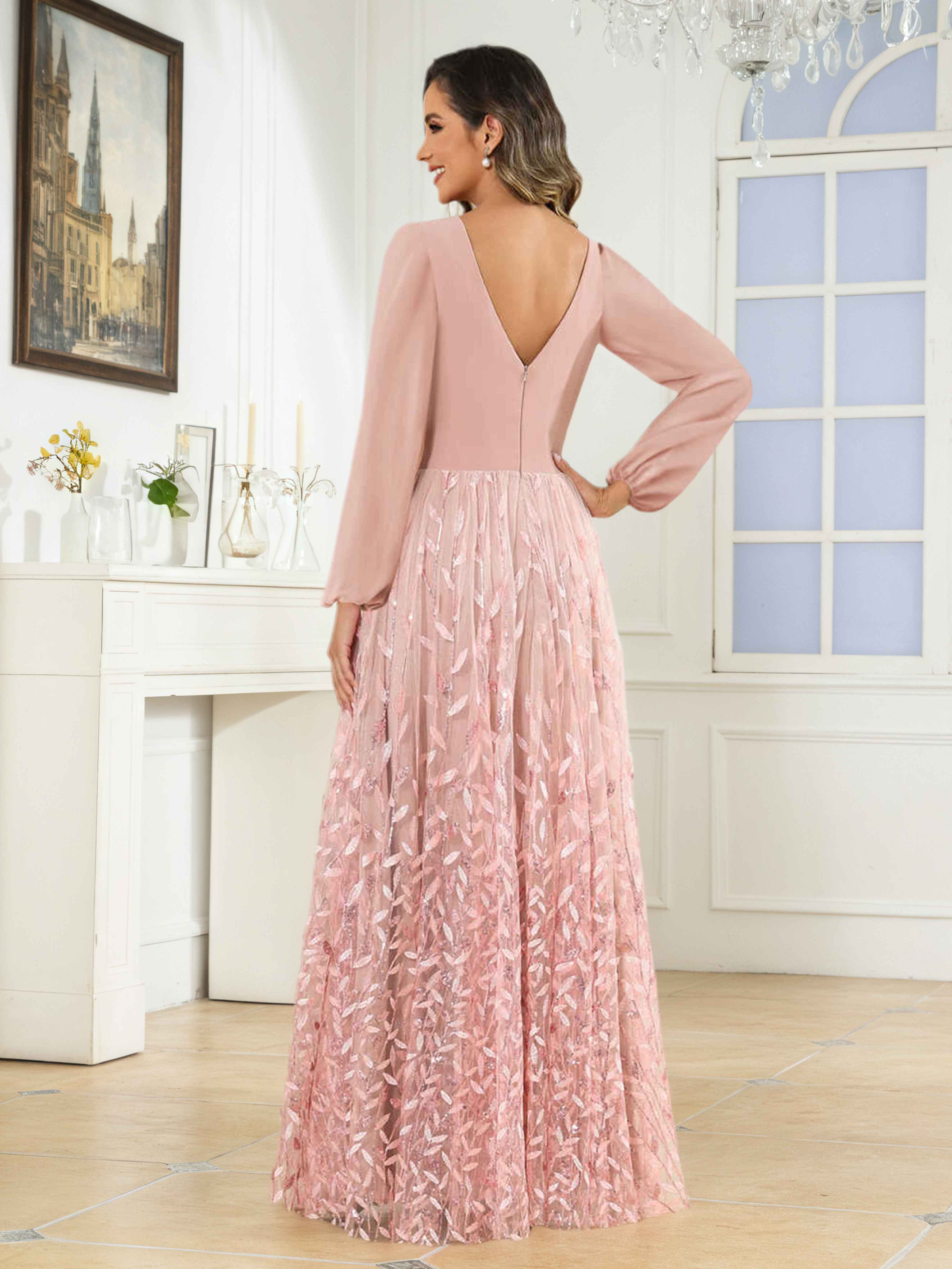 Daelia A-Line Long Sleeves Sequins Floor Length Mother of the Bride Dresses