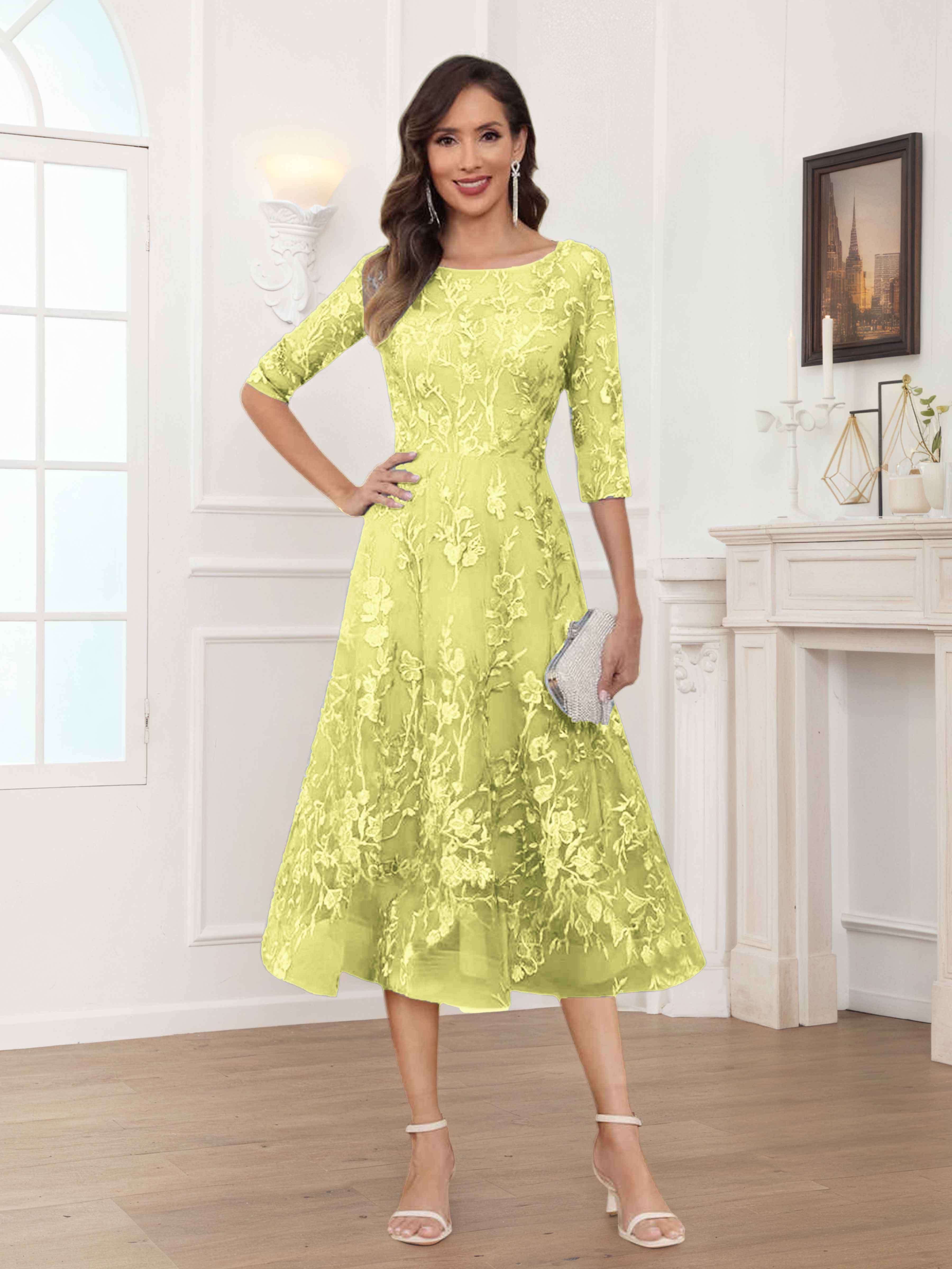 Pax Exquisite A-Line Illusion Lace Tea Length Mother of The Bride Dresses