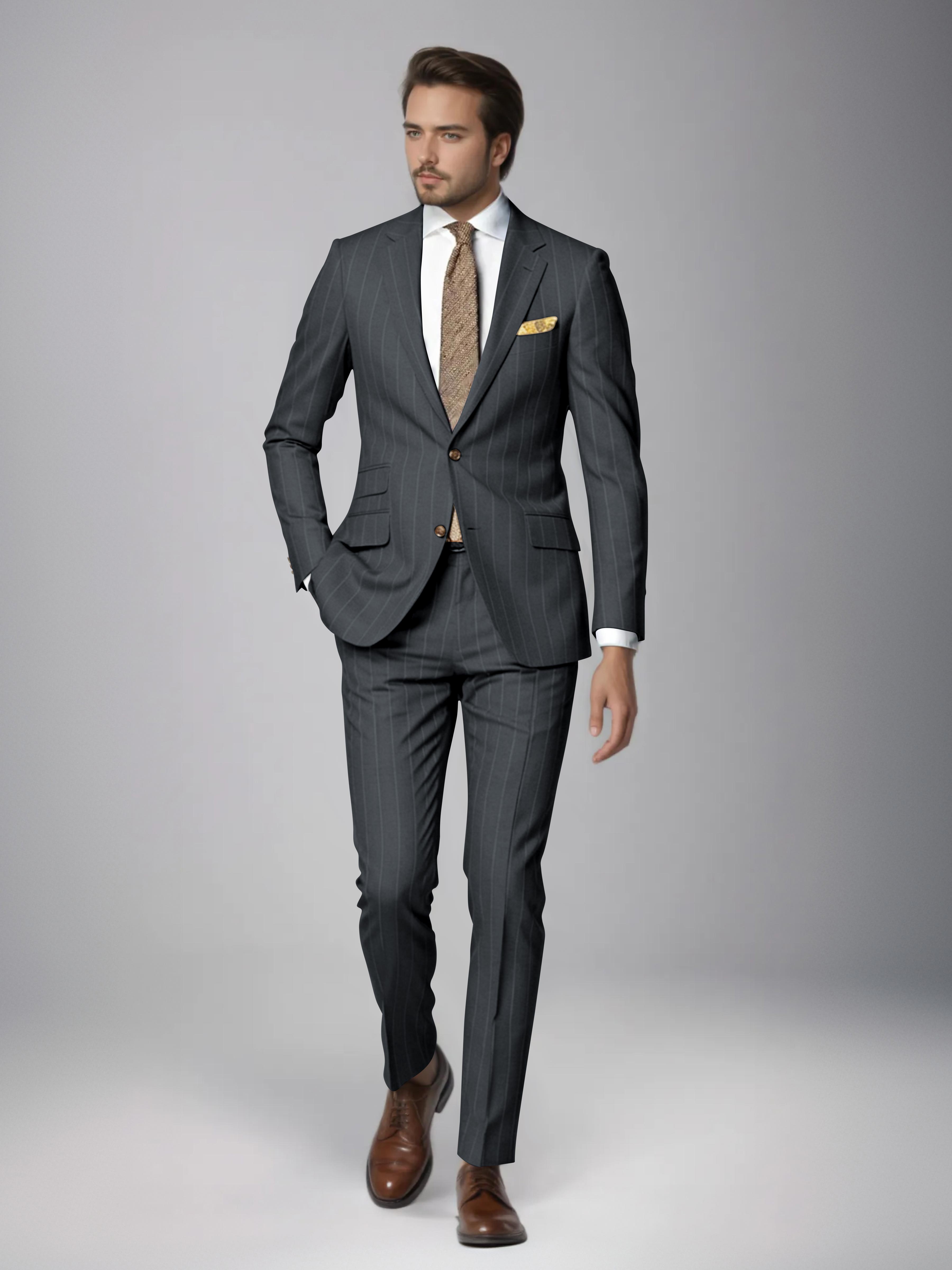 Classic 2 Pieces Men's Slim Fit Pinstripe Business Suit for Wedding & Office