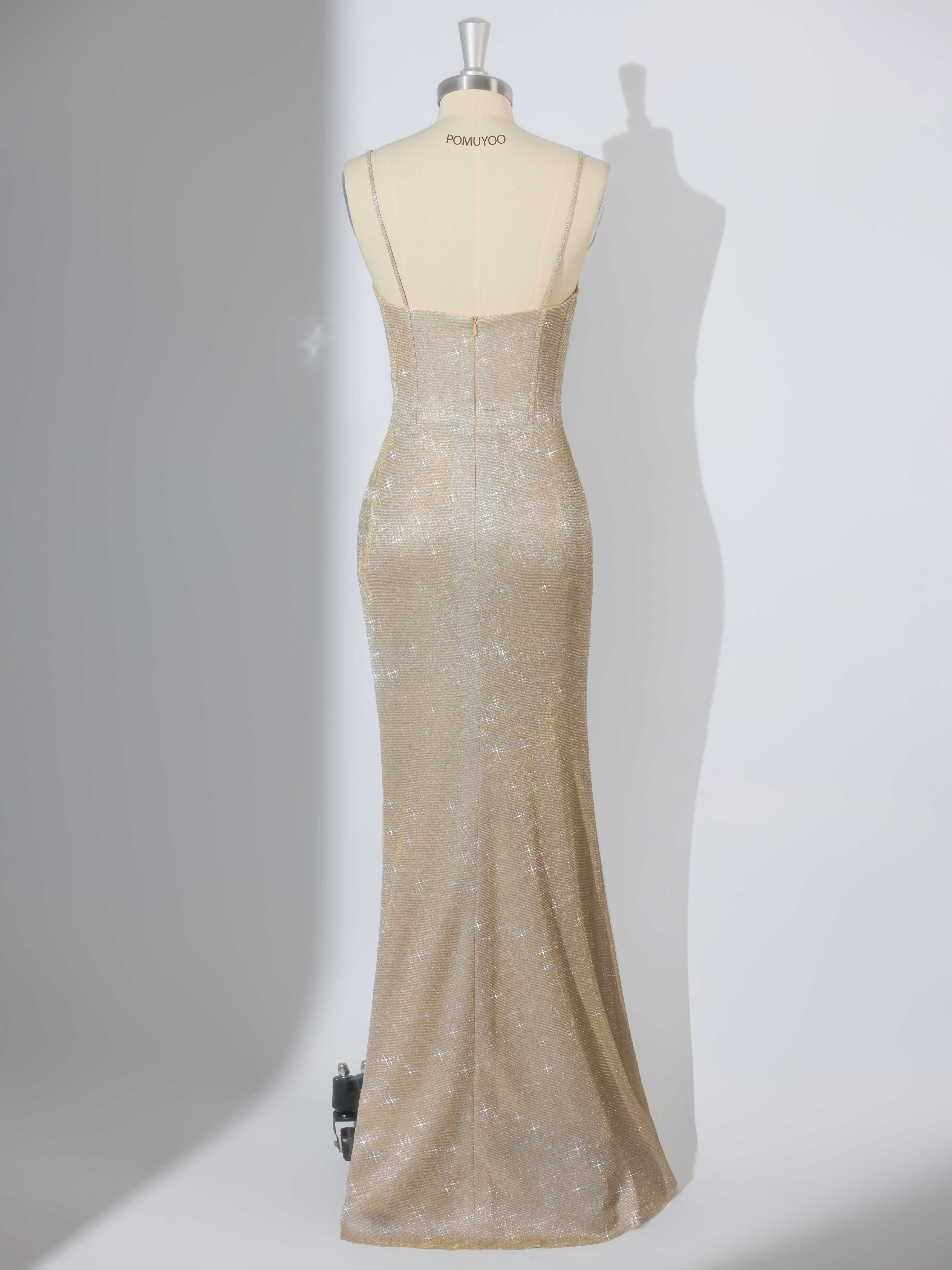 Dazzling Mermaid Spaghetti Straps Pleated Long Glitter Prom Dresses