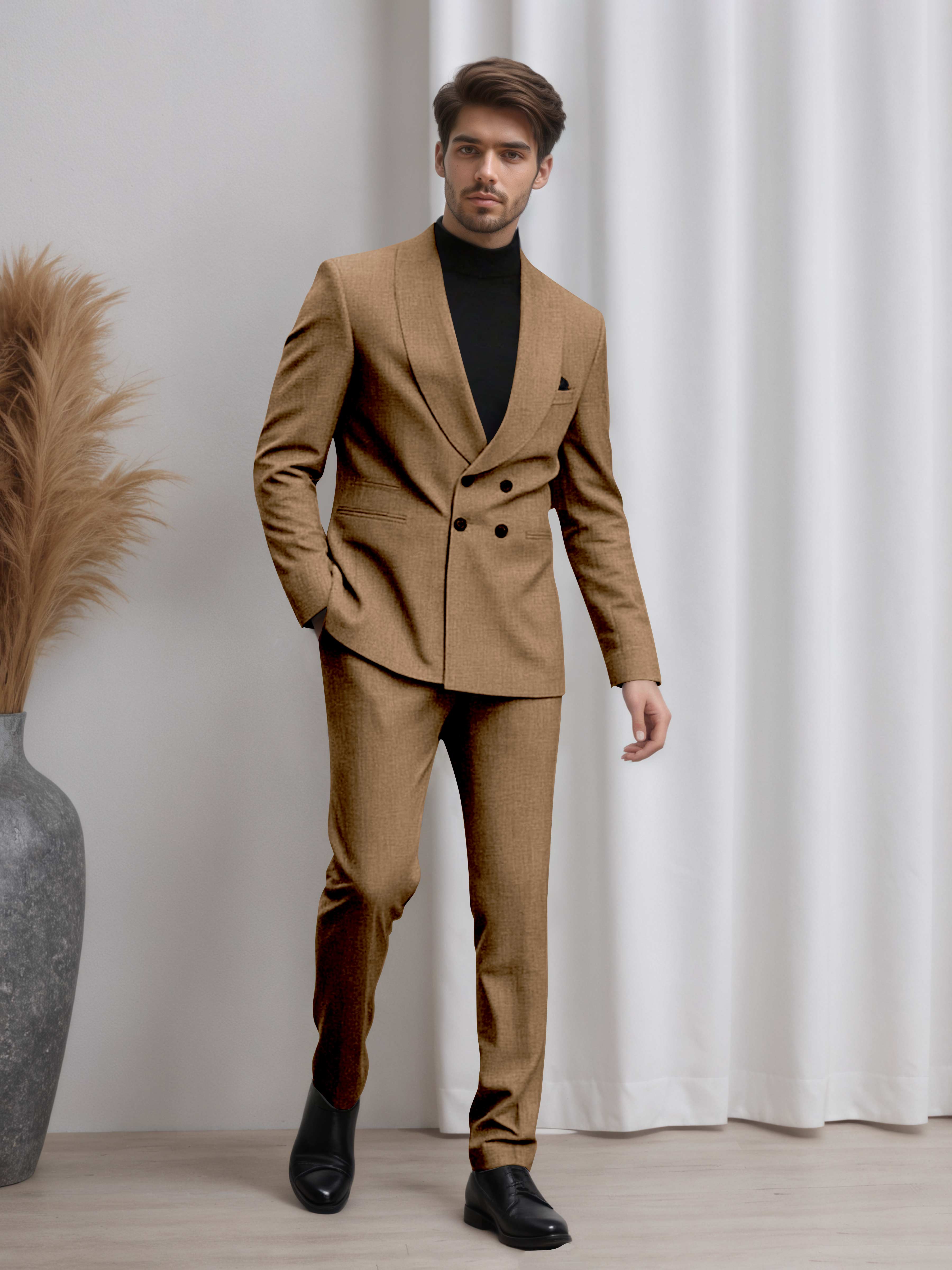 Double Breasted Shawl Lapel Men's 2 Pieces Suit for Business & Wedding Guests