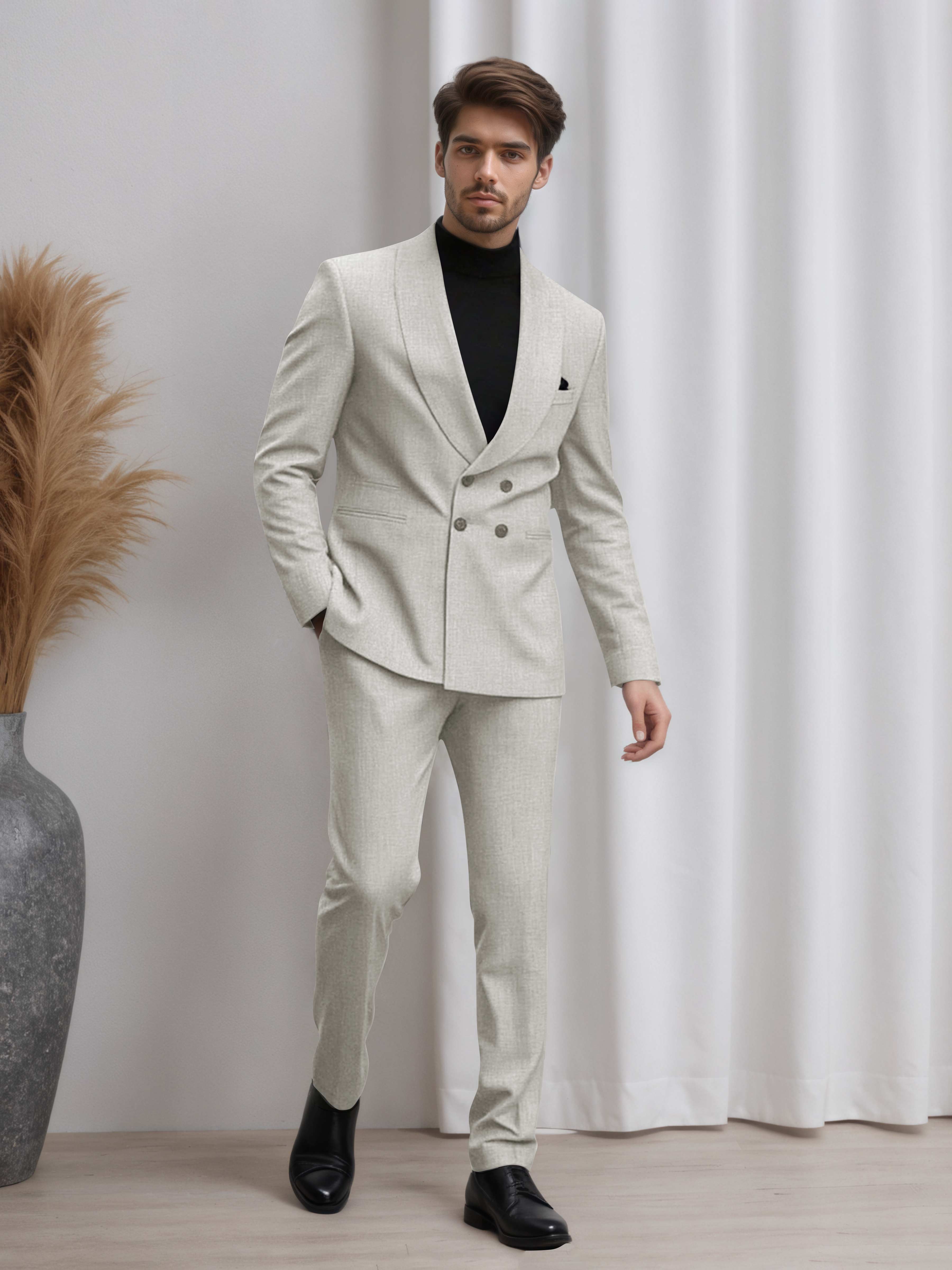 Double Breasted Shawl Lapel Men's 2 Pieces Suit for Business & Wedding Guests