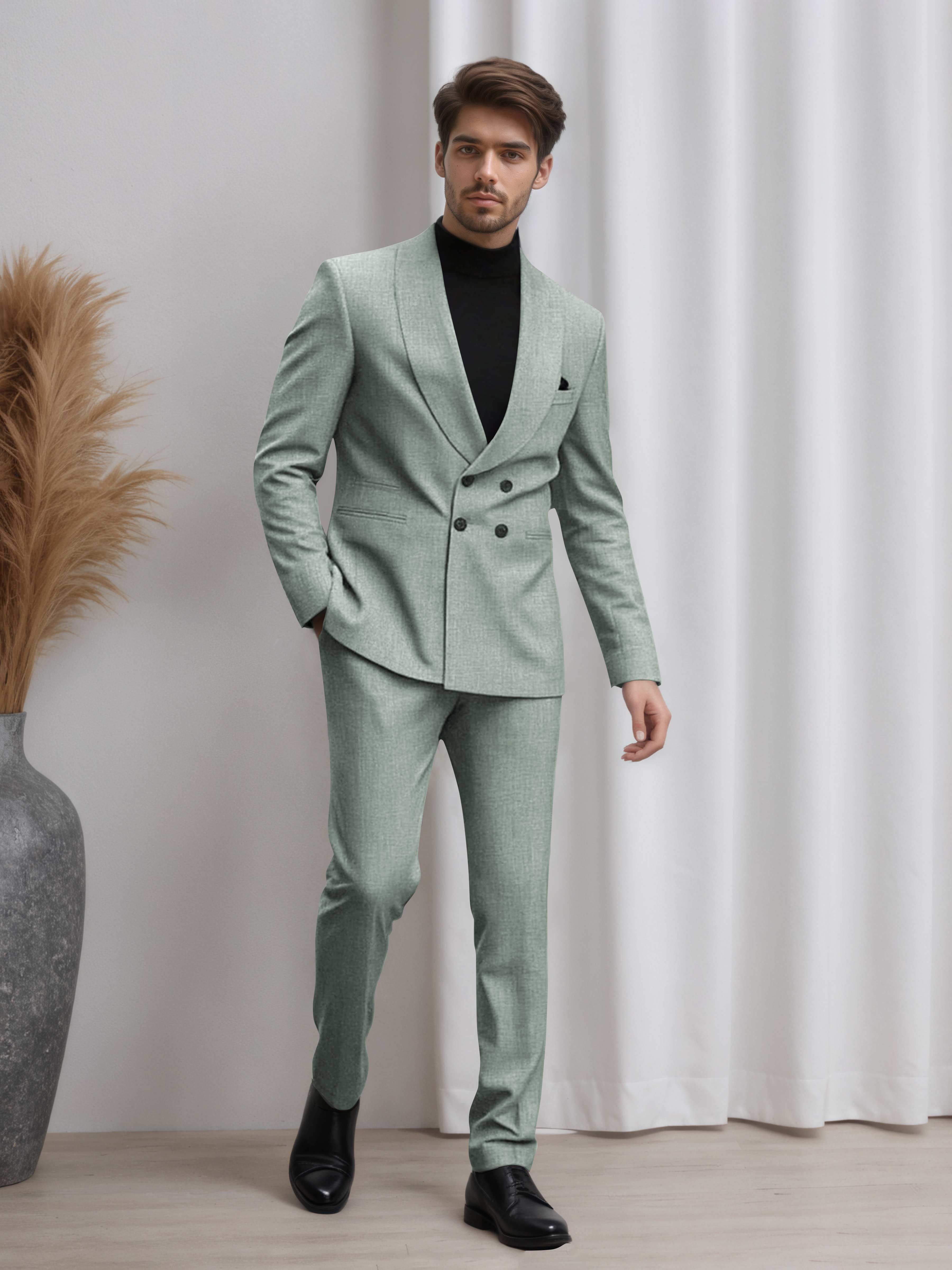 Double Breasted Shawl Lapel Men's 2 Pieces Suit for Business & Wedding Guests