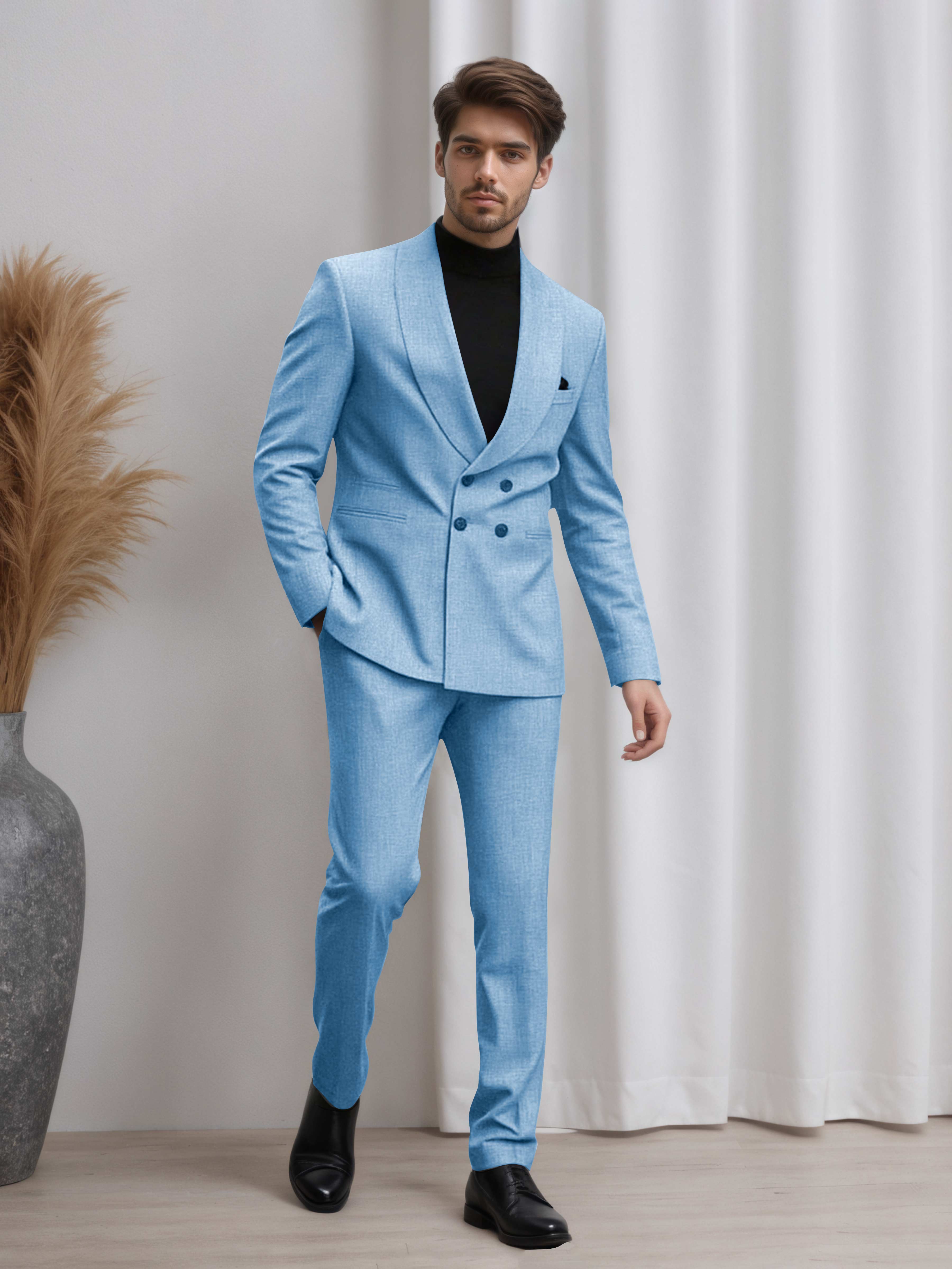 Double Breasted Shawl Lapel Men's 2 Pieces Suit for Business & Wedding Guests