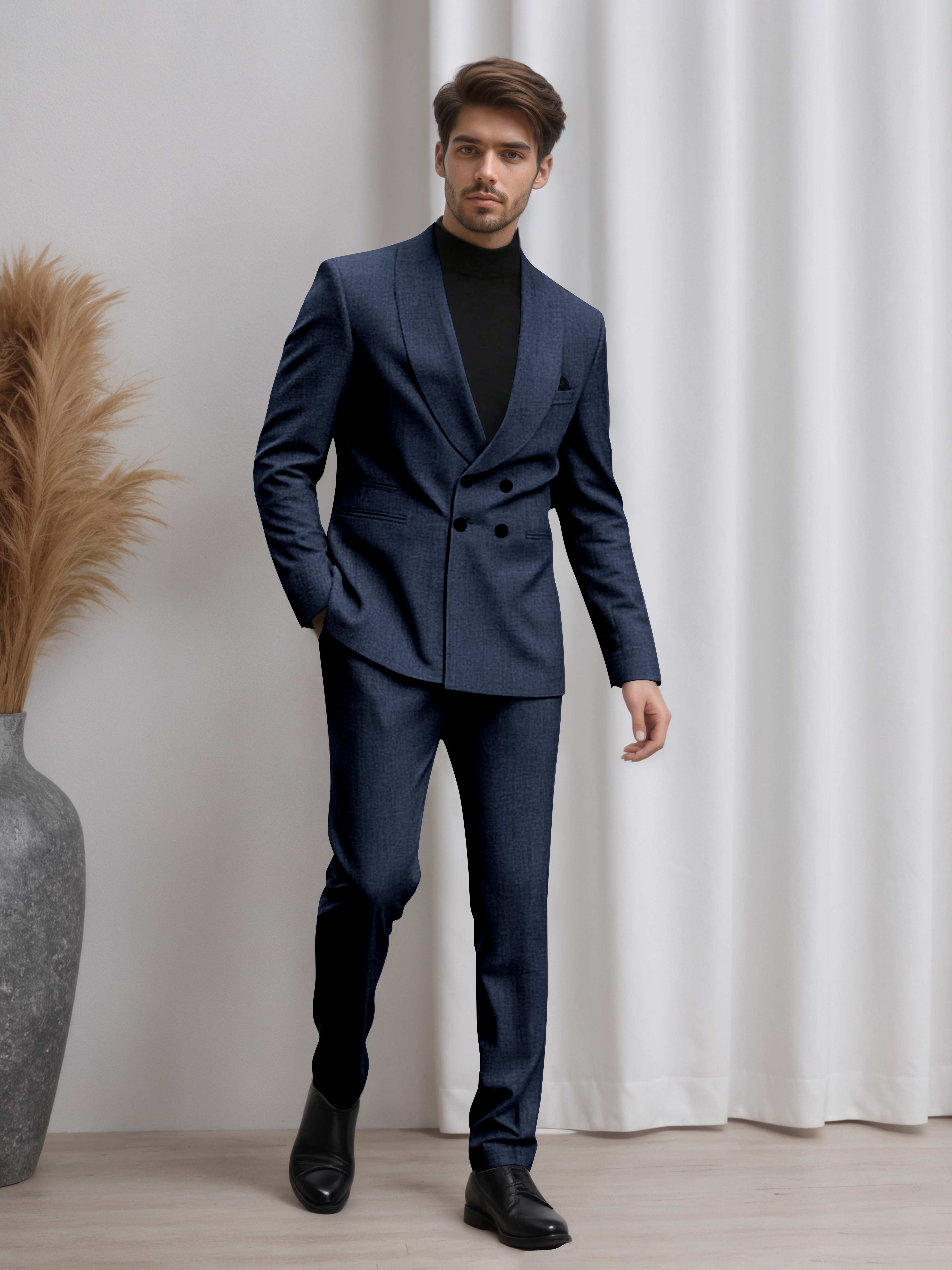 Double Breasted Shawl Lapel Men's 2 Pieces Suit for Business & Wedding Guests