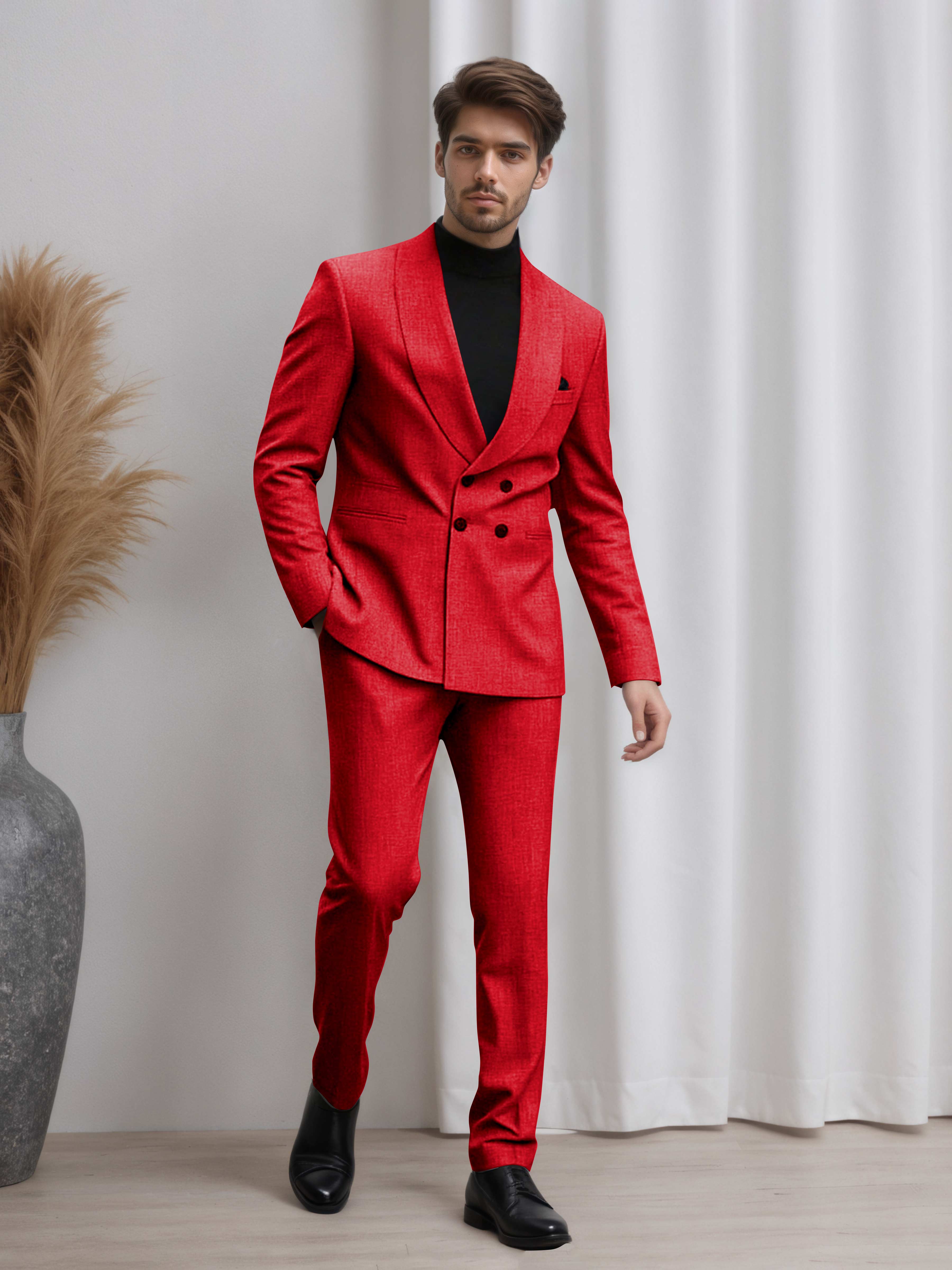 Double Breasted Shawl Lapel Men's 2 Pieces Suit for Business & Wedding Guests