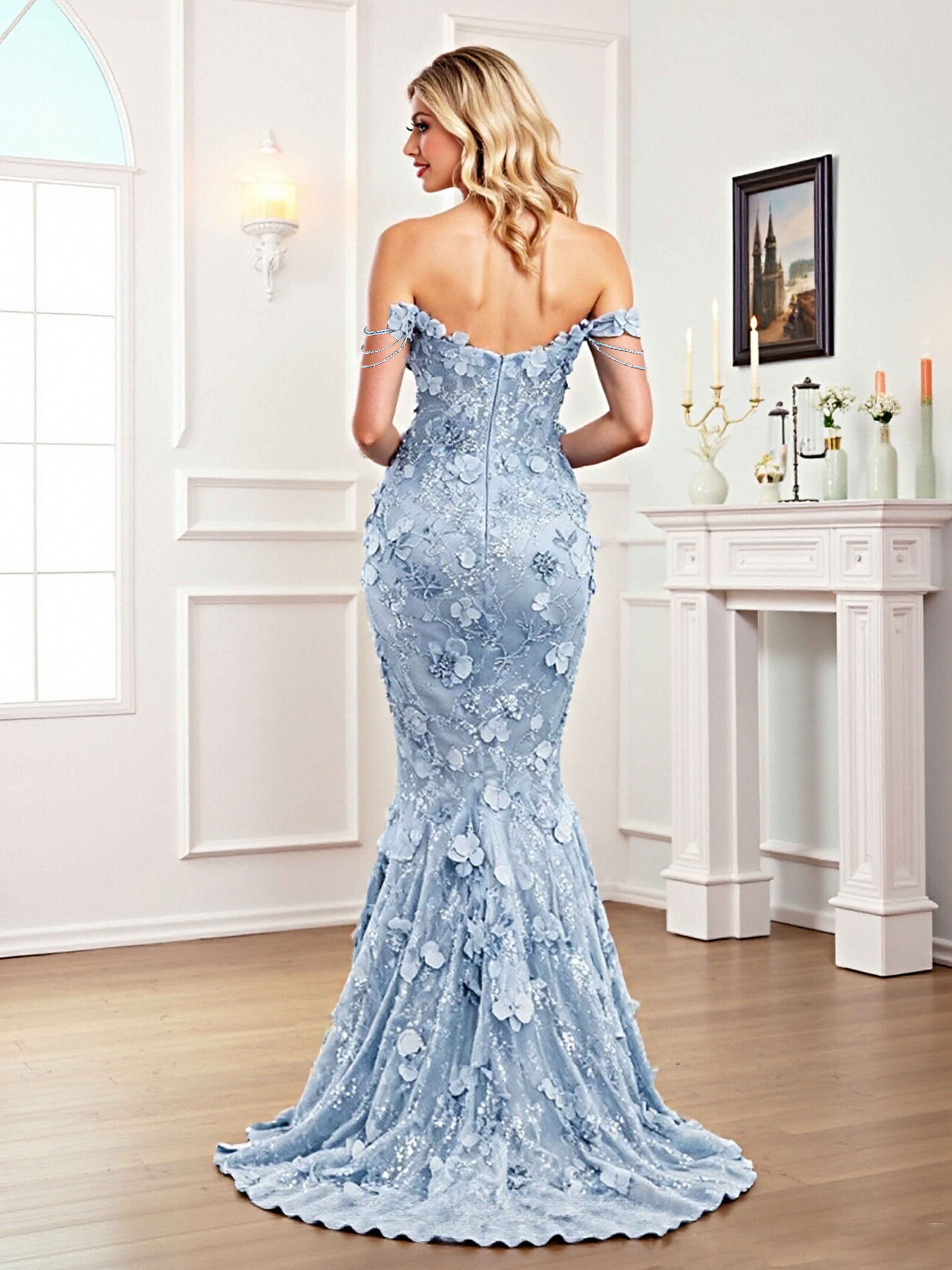 Draelara Chic Strapless Floral Lace Sequins Polyester Prom Dresses