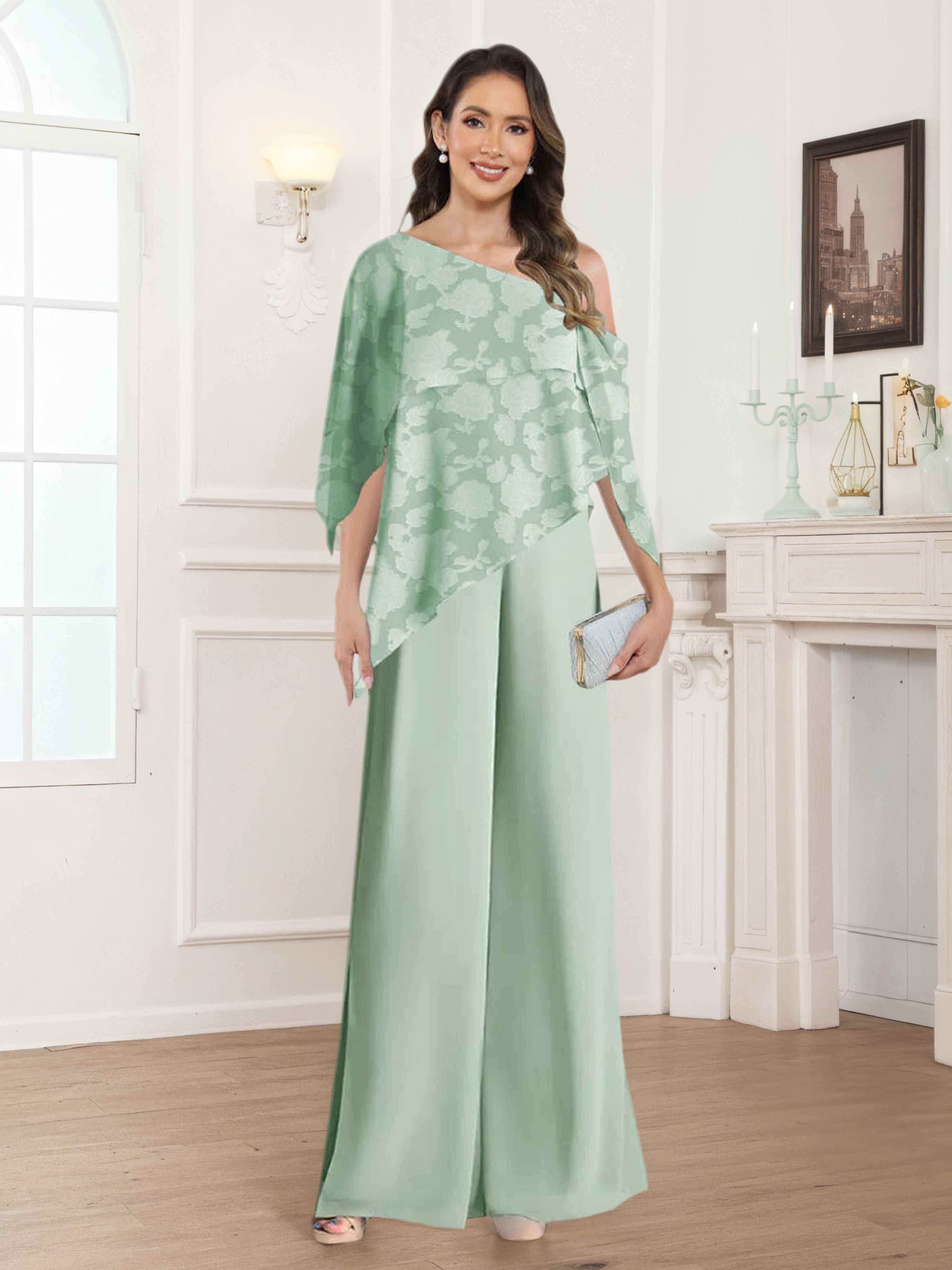 Eldora Stylish One Shoulder Floral Lace Mother Of The Bride Pantsuit