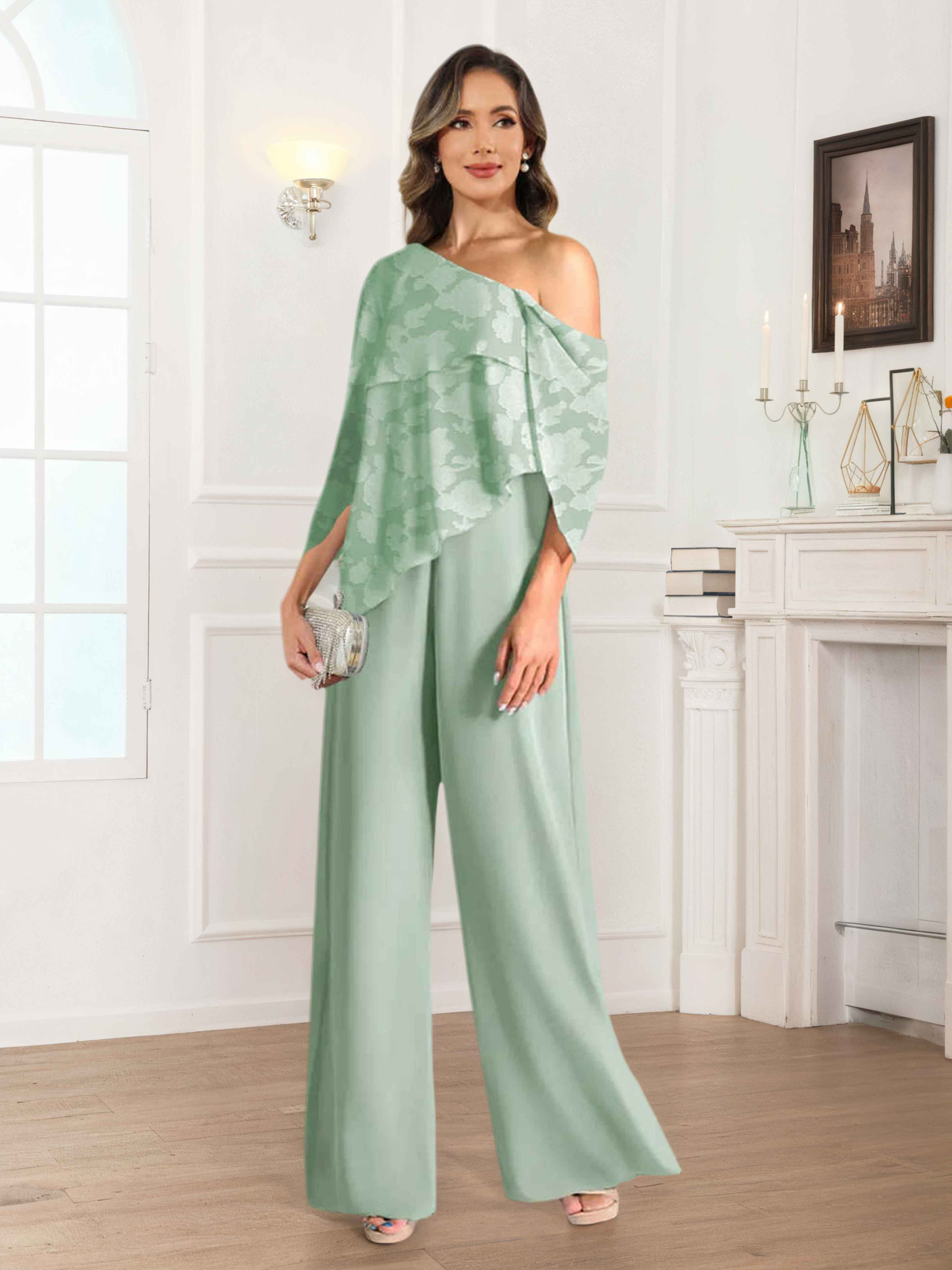 Eldora Stylish One Shoulder Floral Lace Mother Of The Bride Pantsuit