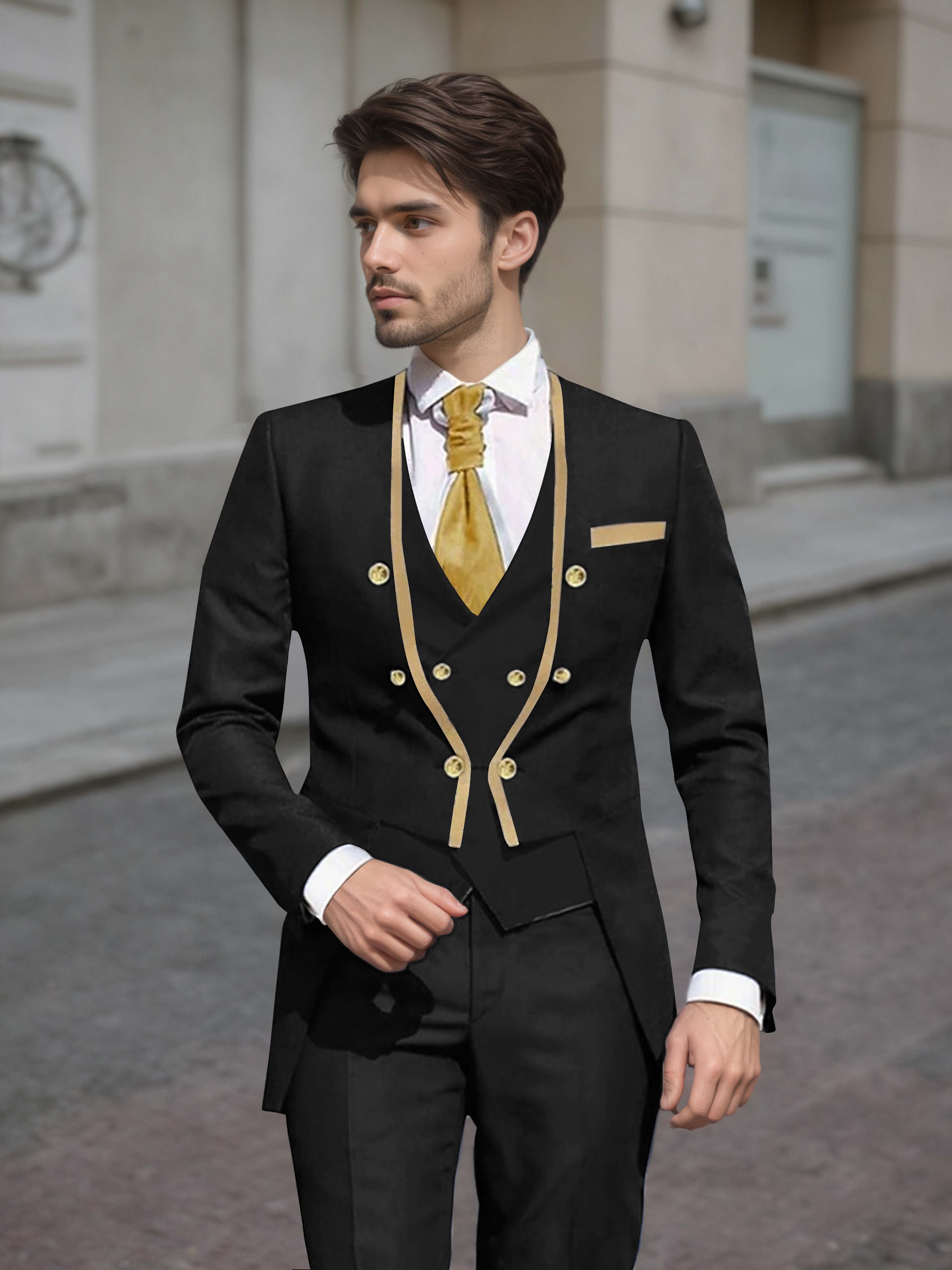 Elegant Men's Double Breasted 3 Pieces Wedding Suits, Black Elegant Men's Double Breasted 3 Pieces Wedding Suits, Black