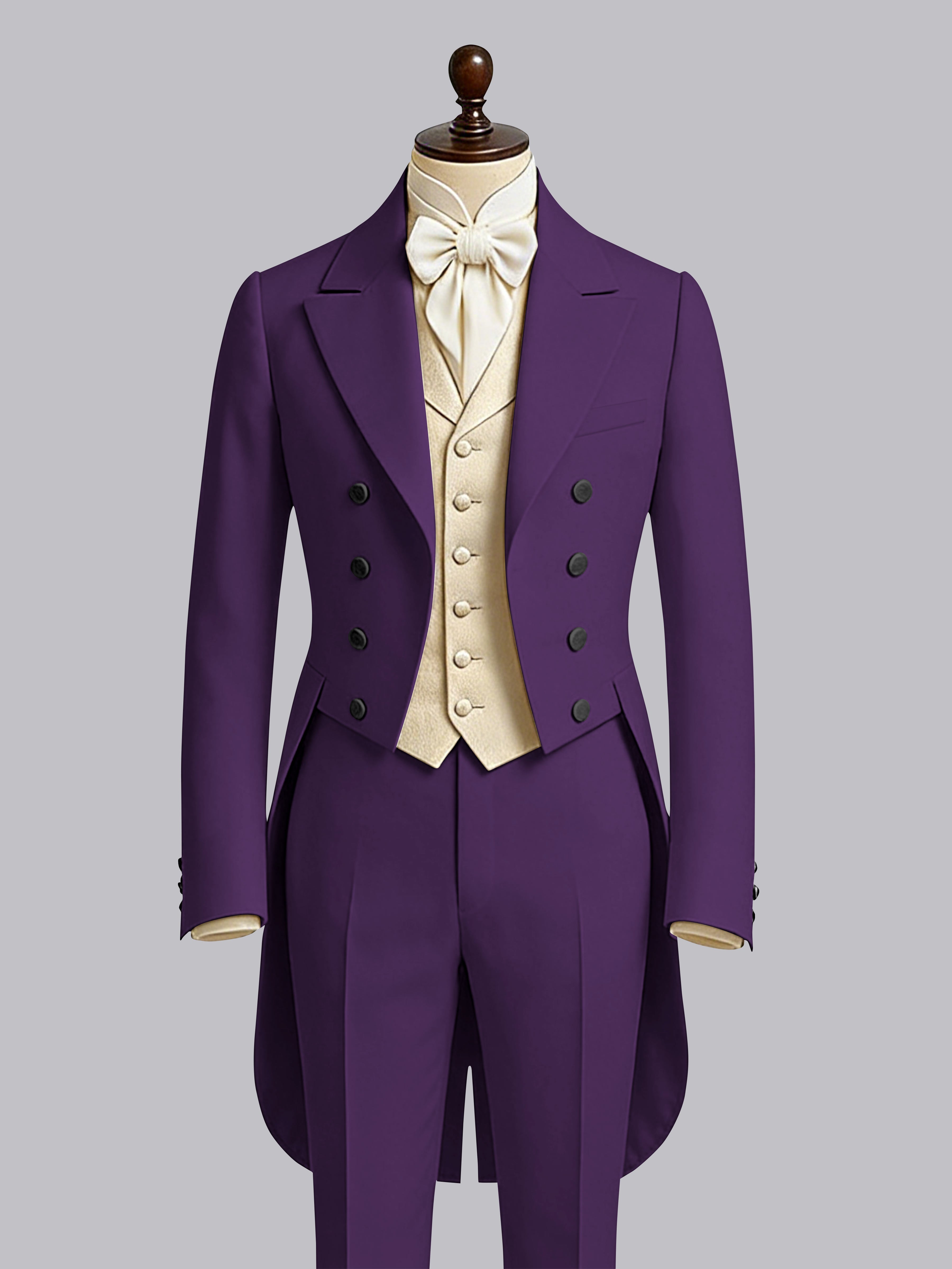 Refined 3 Pieces Color Block Men's Notch Lapel Tailcoat Suit For Guest