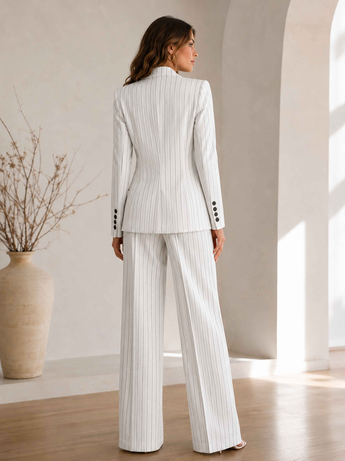 Elegant Pinstripe 3 Pieces Women's Pants Suit Set