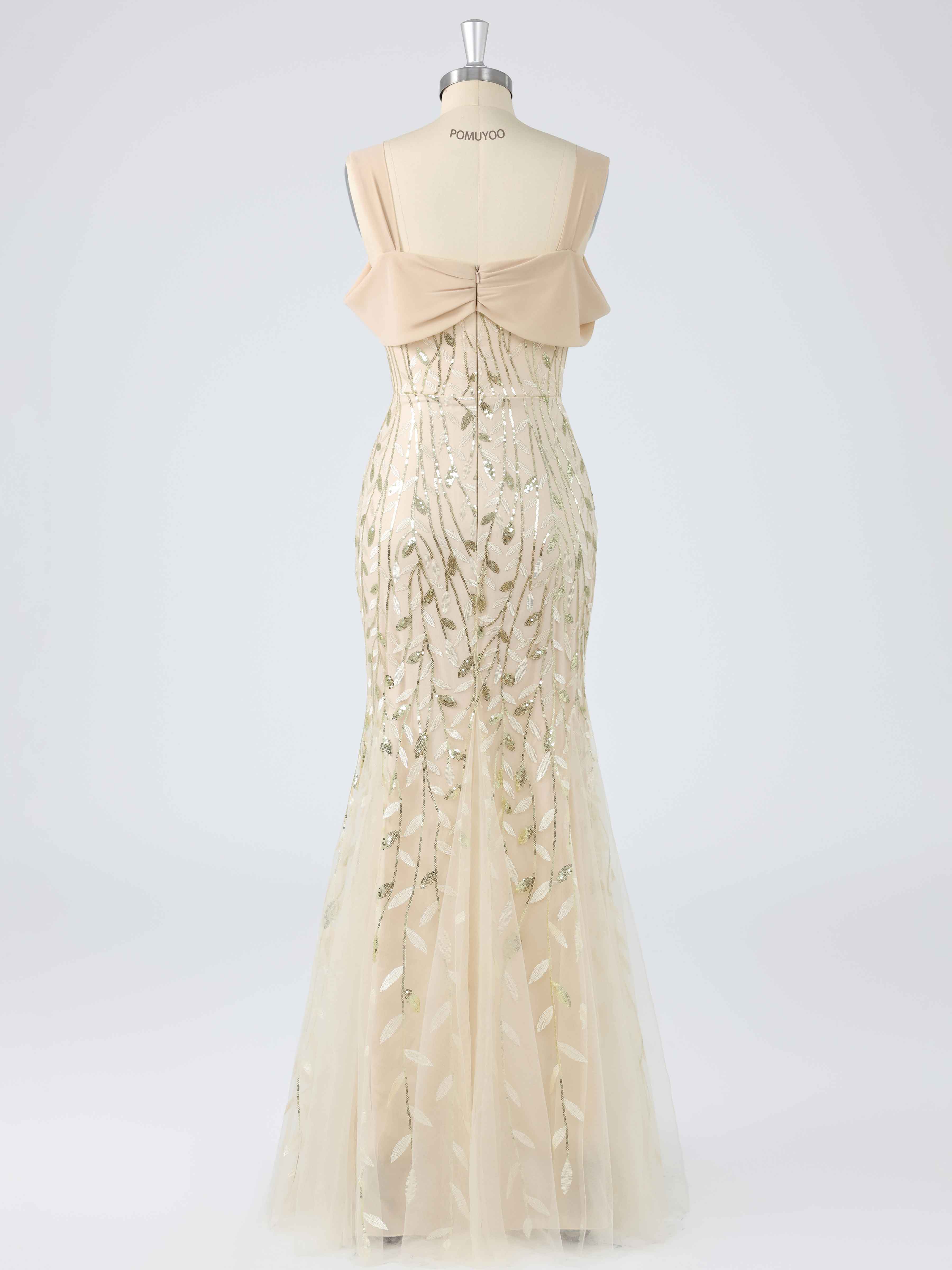 Elegant Trumpet Square Leaf Sequins Long Mother of the Bride & Groom Dresses