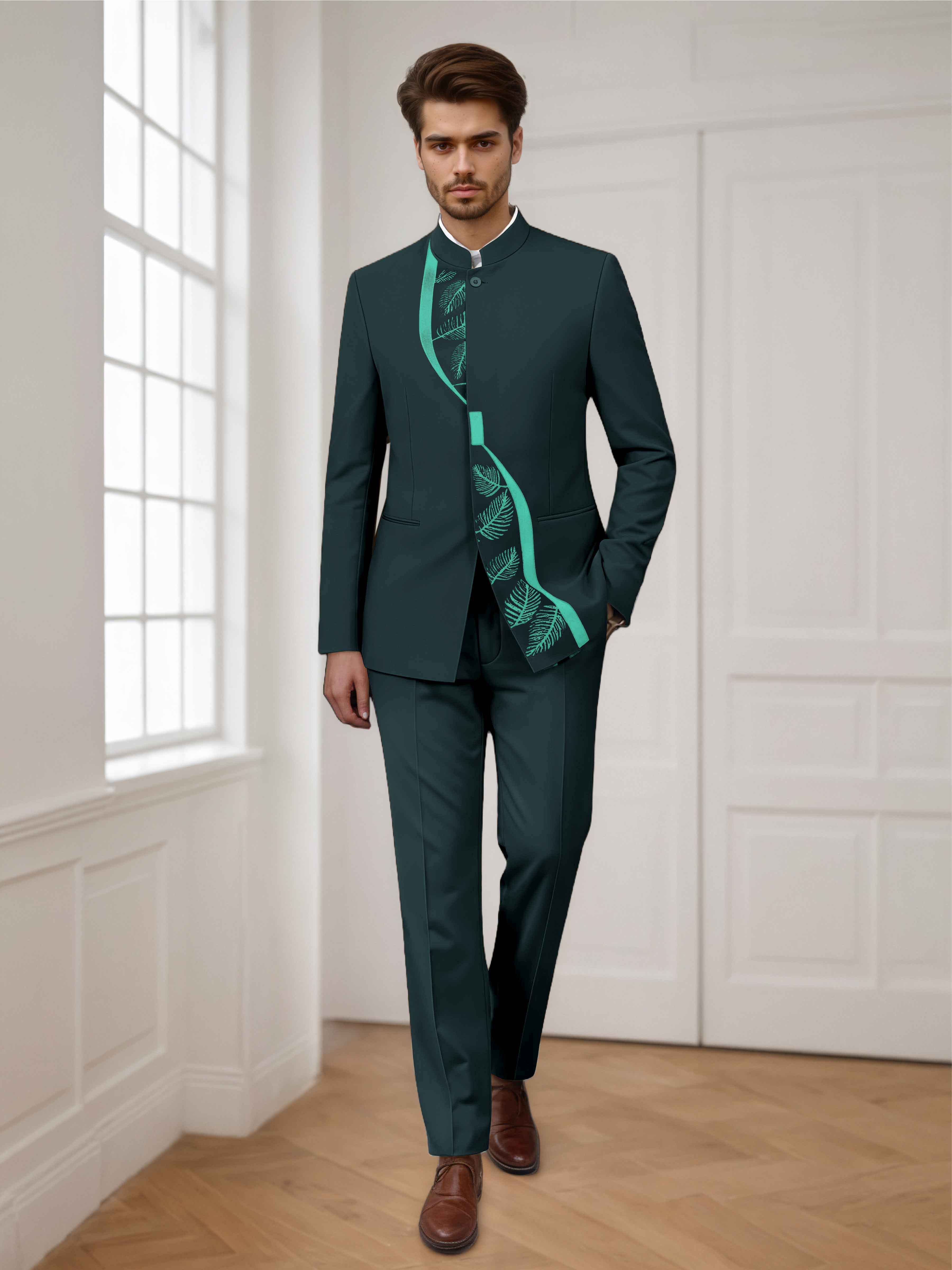 Trendy 2 Pieces Men's Embroidered Stand Lapel Formal Suit