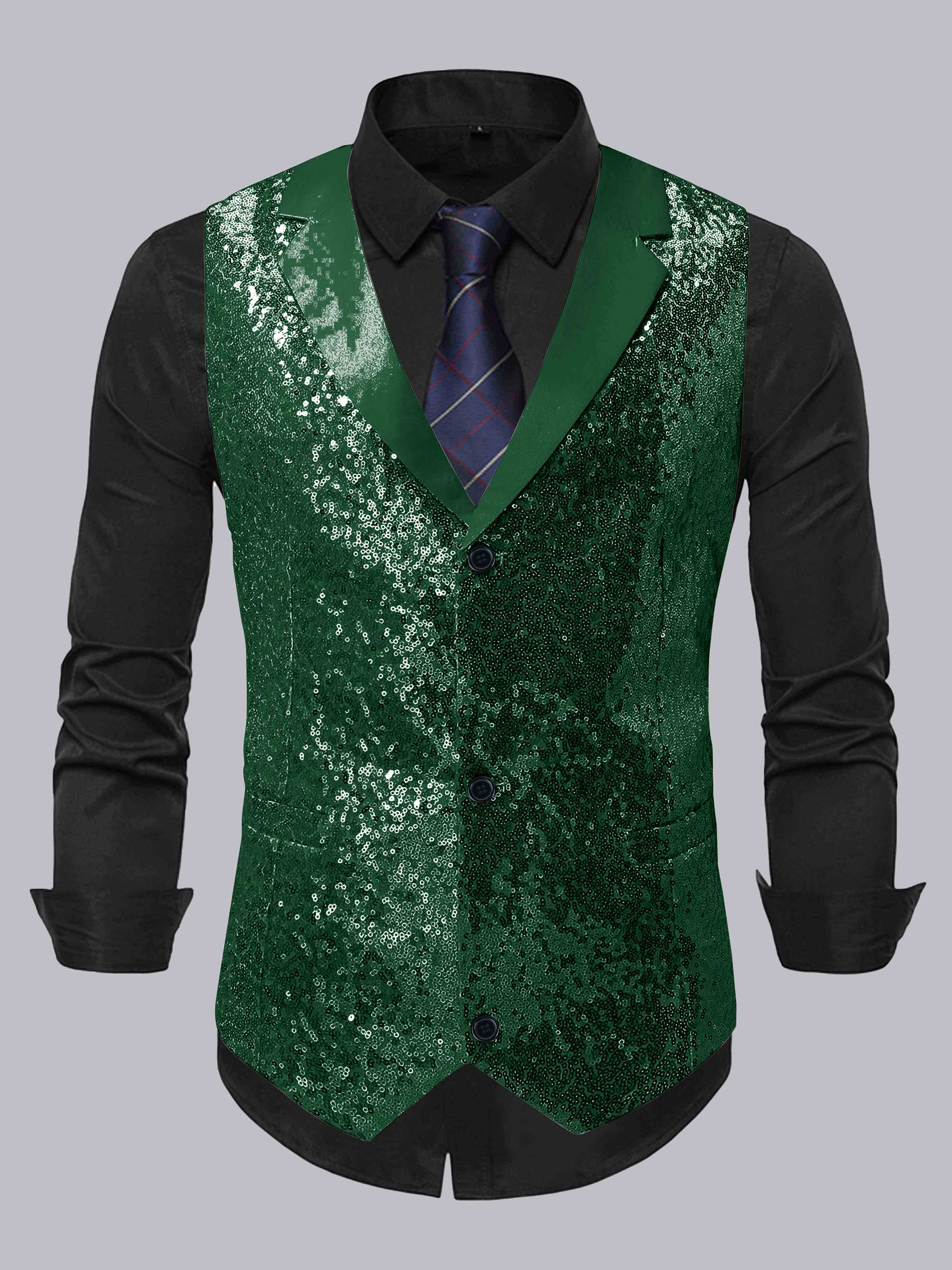 Men's Sequin Notch Lapel Three Buttons Vest