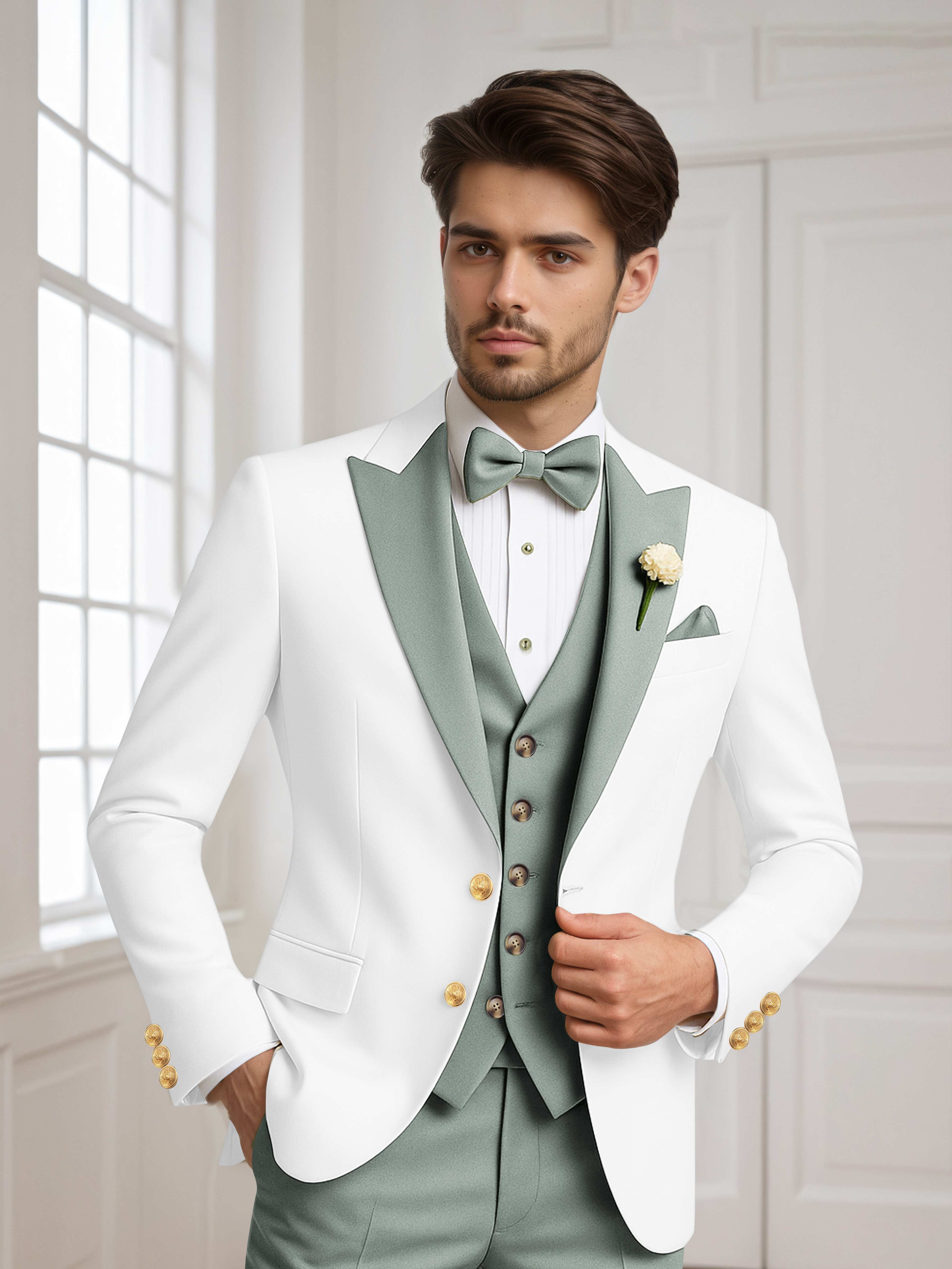 Color Block Peak Lapel Men's 2 Pieces Jacket & Vest for Groom Wedding & Prom
