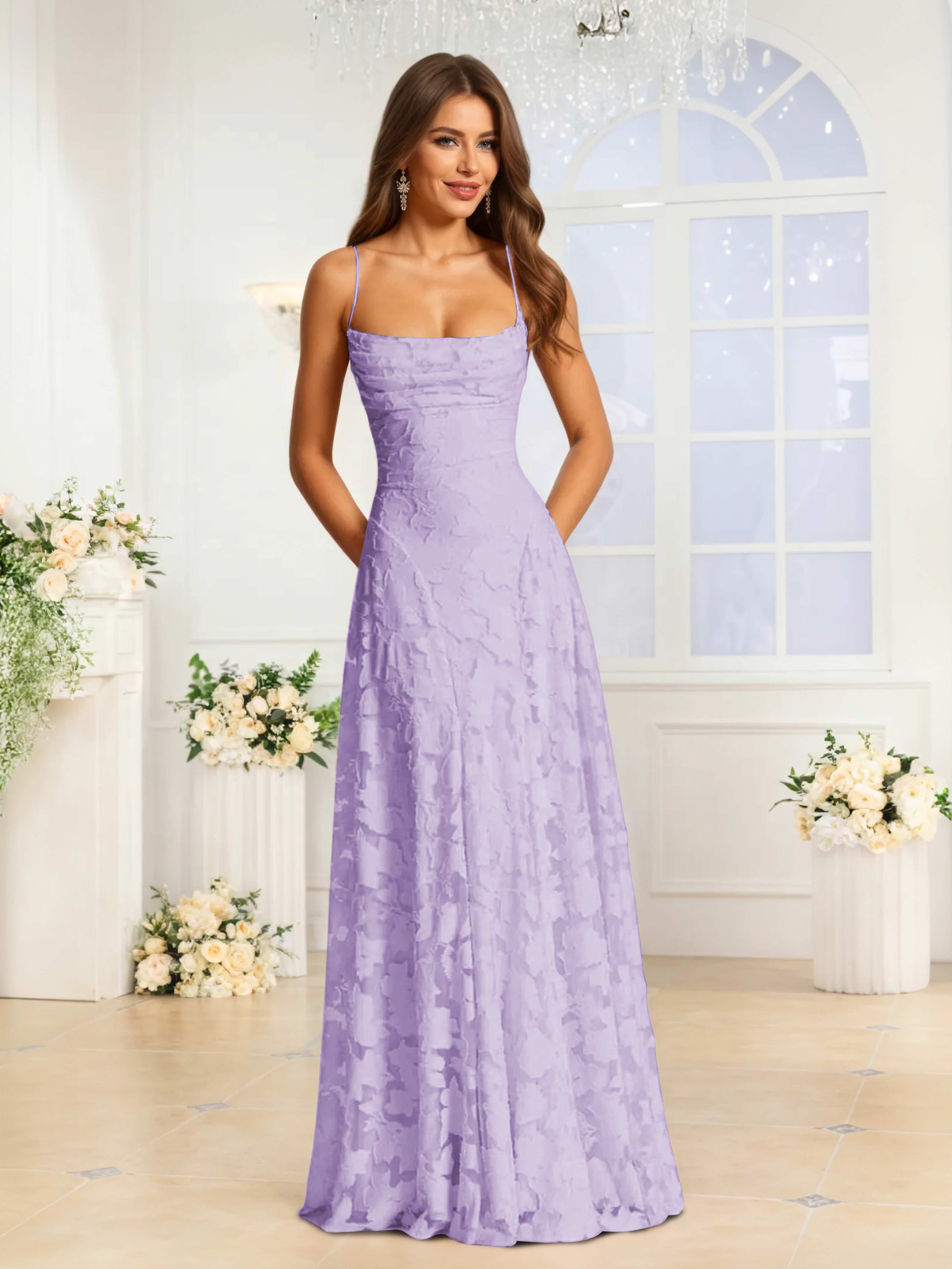 Eulalia Cowl Backless Floor Length Floral Lace Bridesmaid Dress, Lilac Eulalia Cowl Backless Floor Length Floral Lace Bridesmaid Dress, Lilac