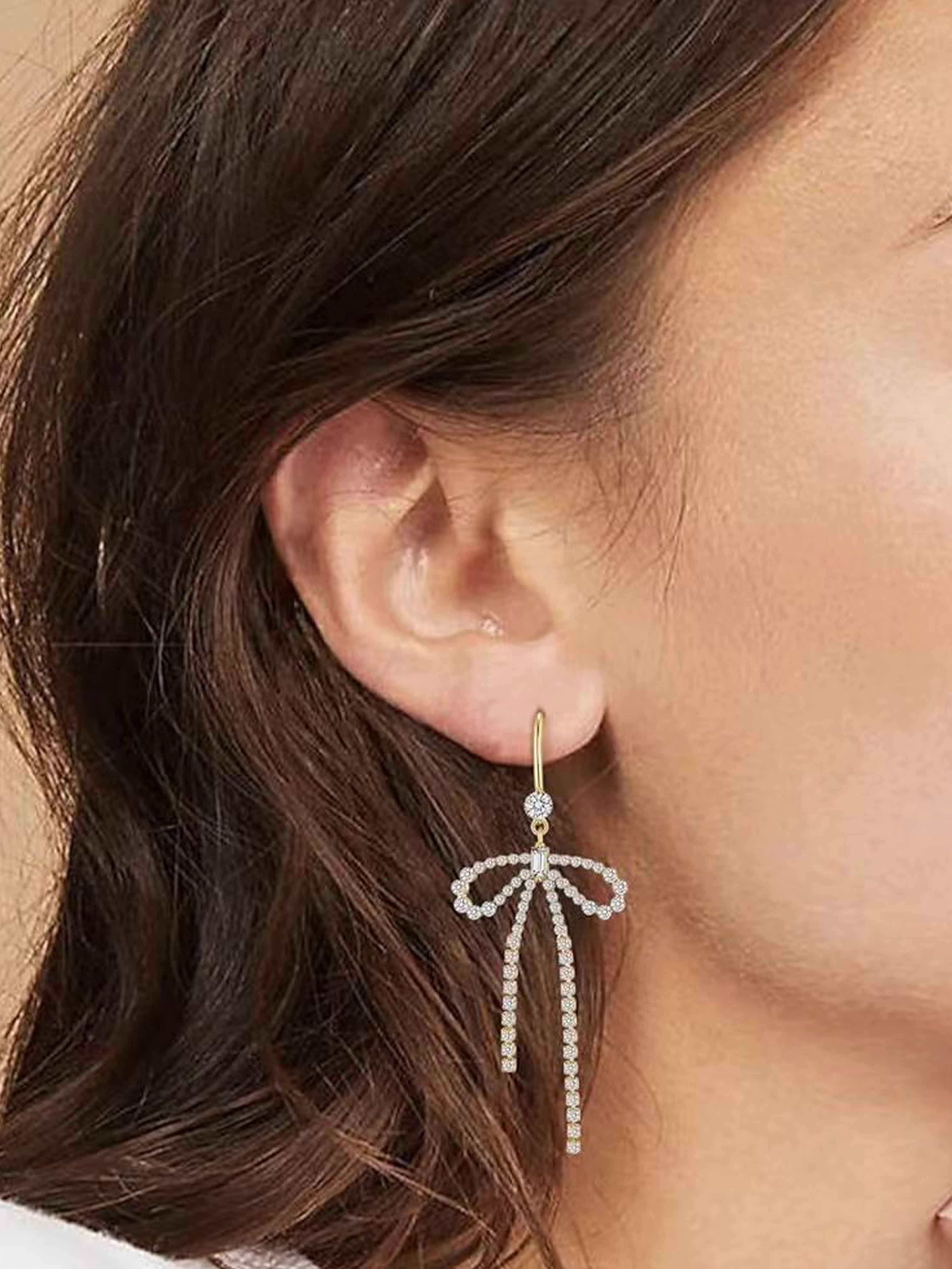 Exquisite Rhinestones Bow Long Earrings