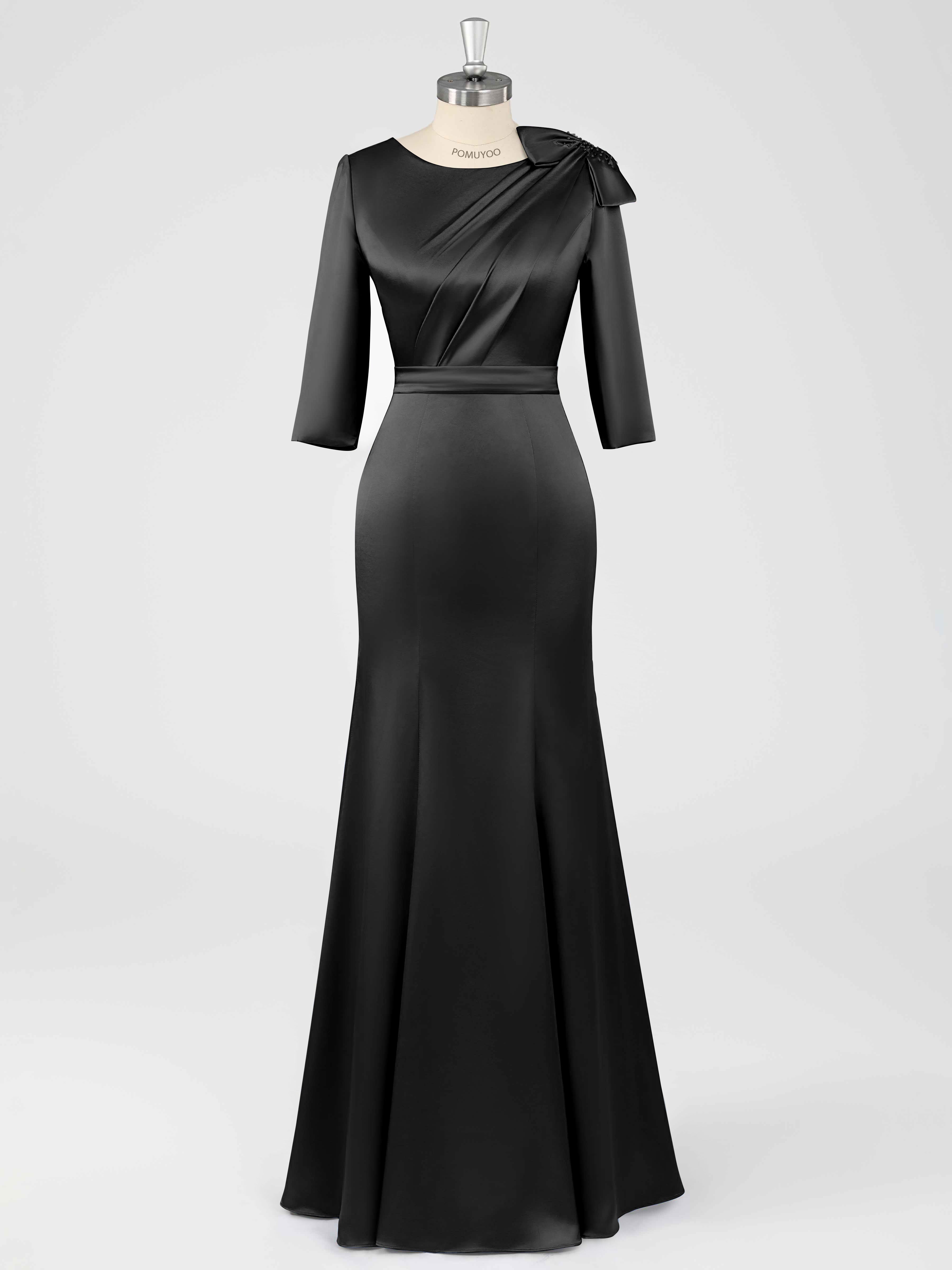 Fiammetta Modest Scoop Sheath Ruched Long Satin Mother of the Bride Dresses