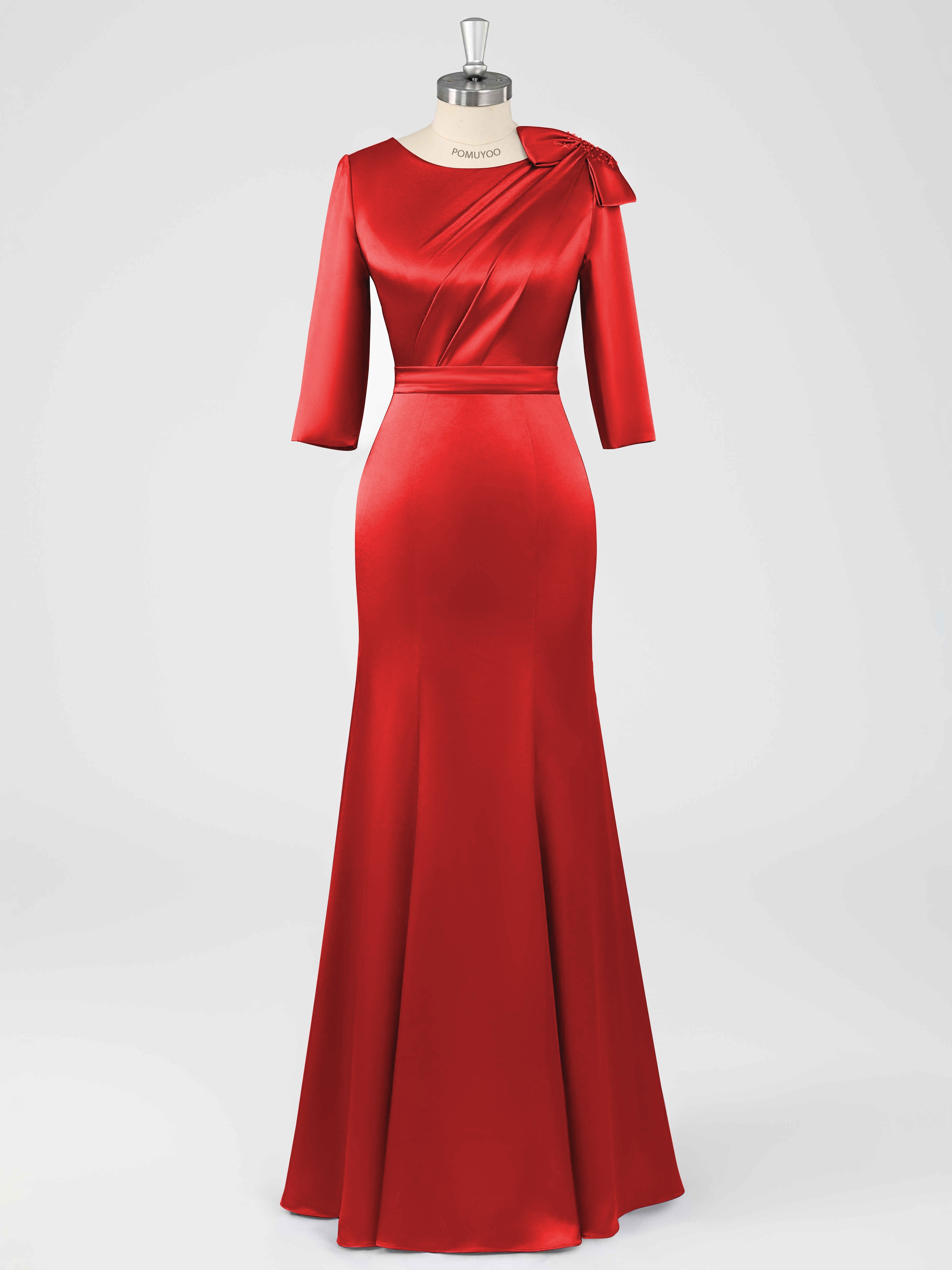 Fiammetta Modest Scoop Sheath Ruched Long Satin Mother of the Bride Dresses