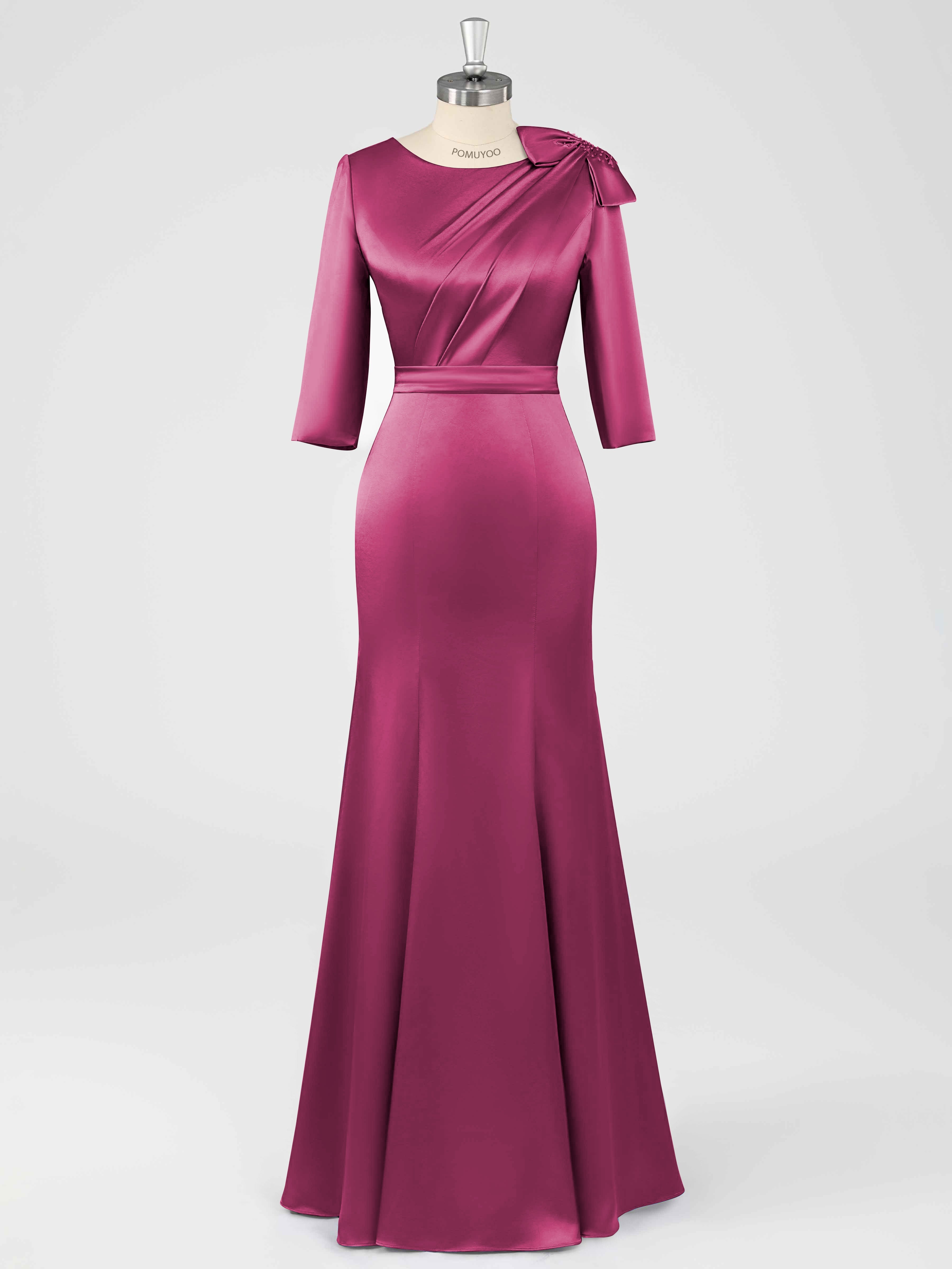 Fiammetta Modest Scoop Sheath Ruched Long Satin Mother of the Bride Dresses