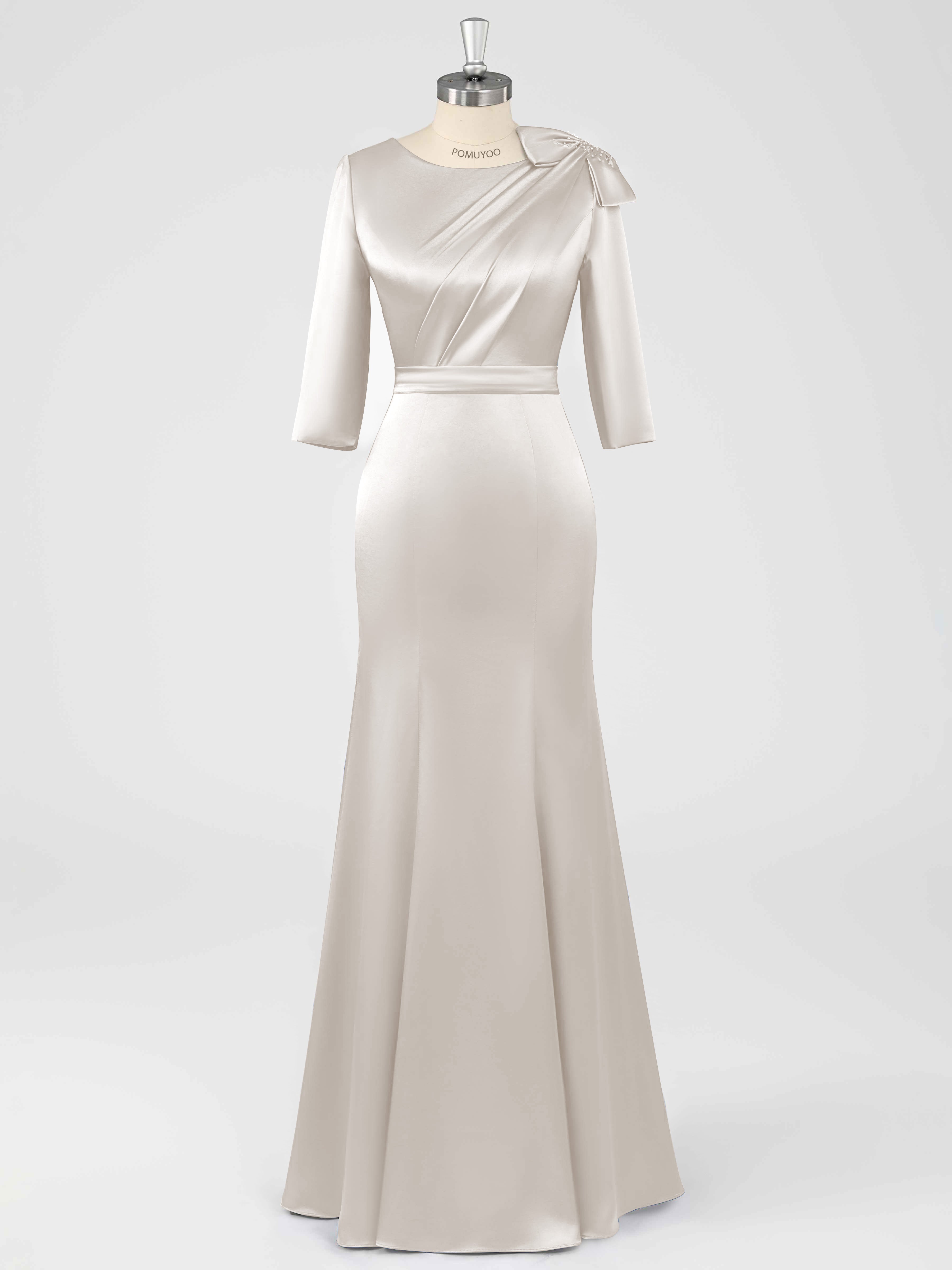 Fiammetta Modest Scoop Sheath Ruched Long Satin Mother of the Bride Dresses