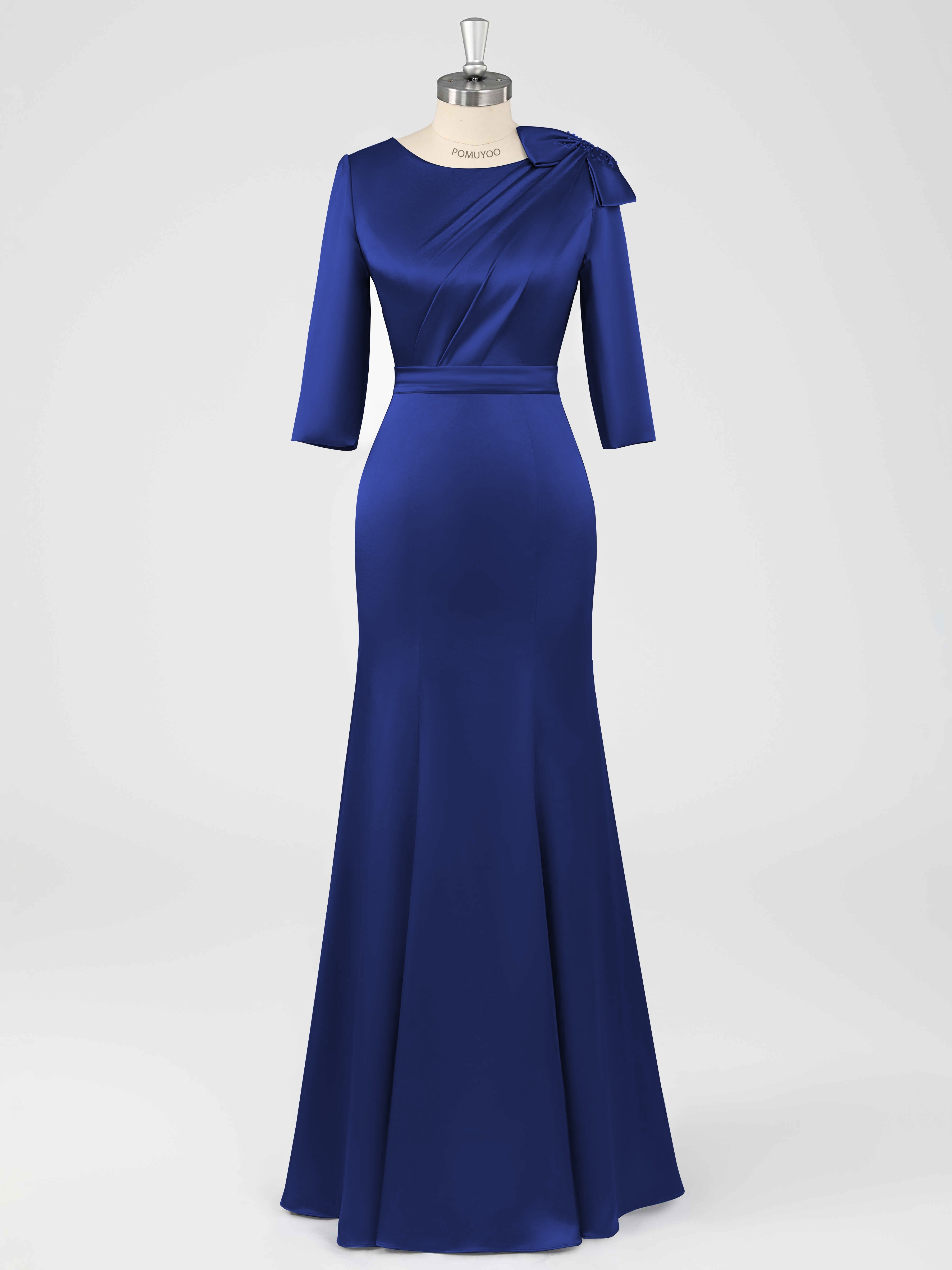 Fiammetta Modest Scoop Sheath Ruched Long Satin Mother of the Bride Dresses