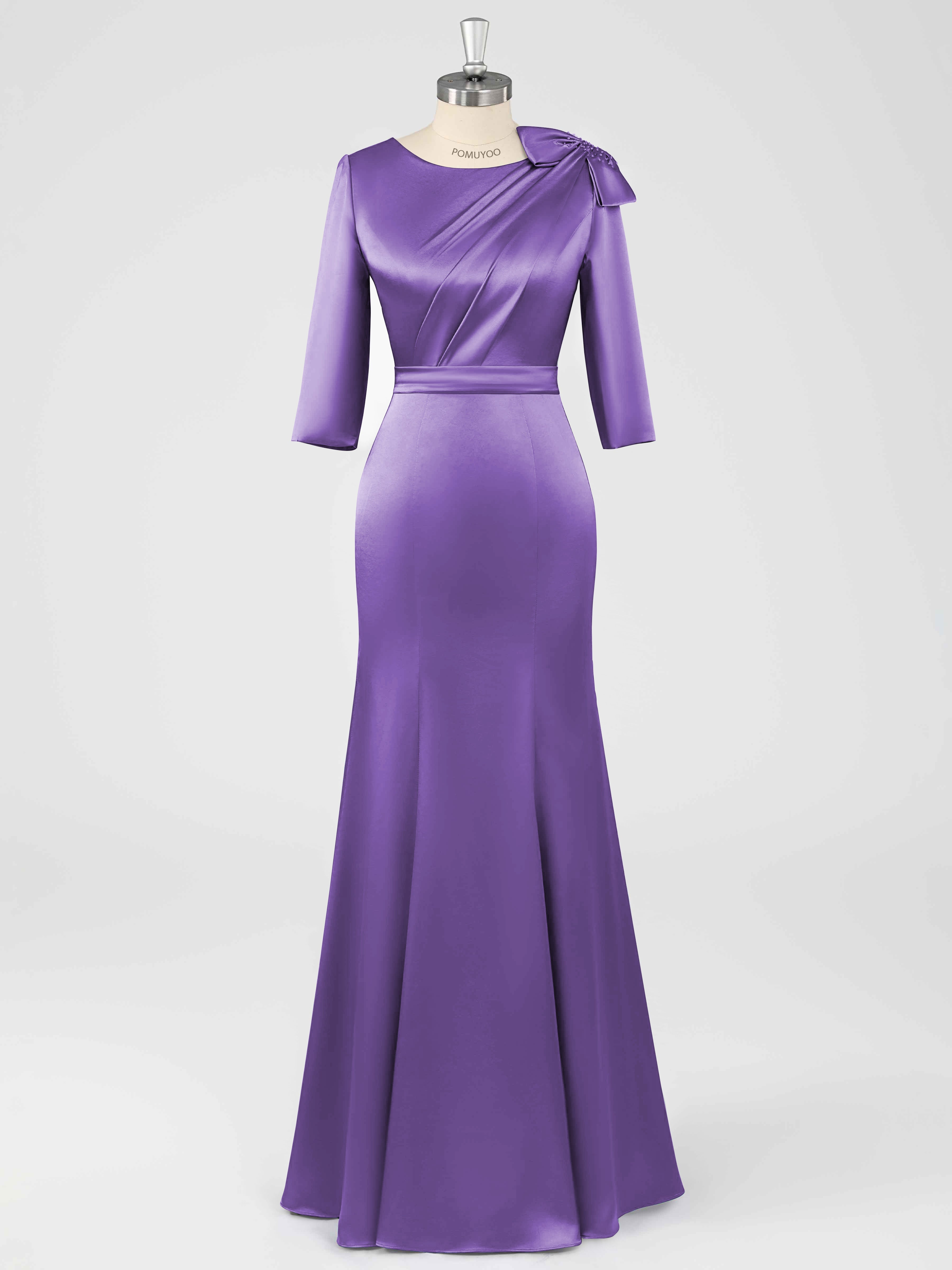 Fiammetta Modest Scoop Sheath Ruched Long Satin Mother of the Bride Dresses