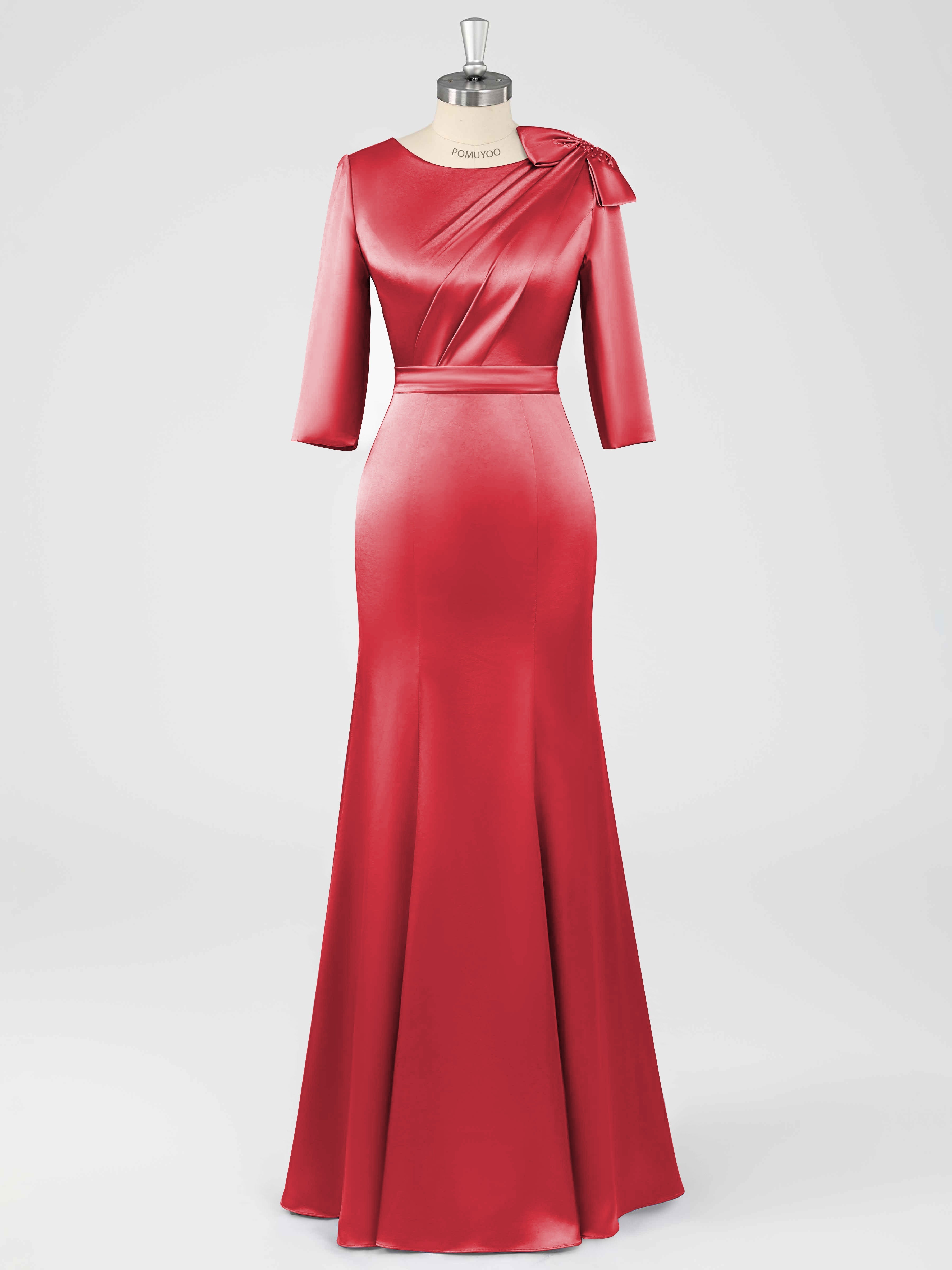 Fiammetta Modest Scoop Sheath Ruched Long Satin Mother of the Bride Dresses