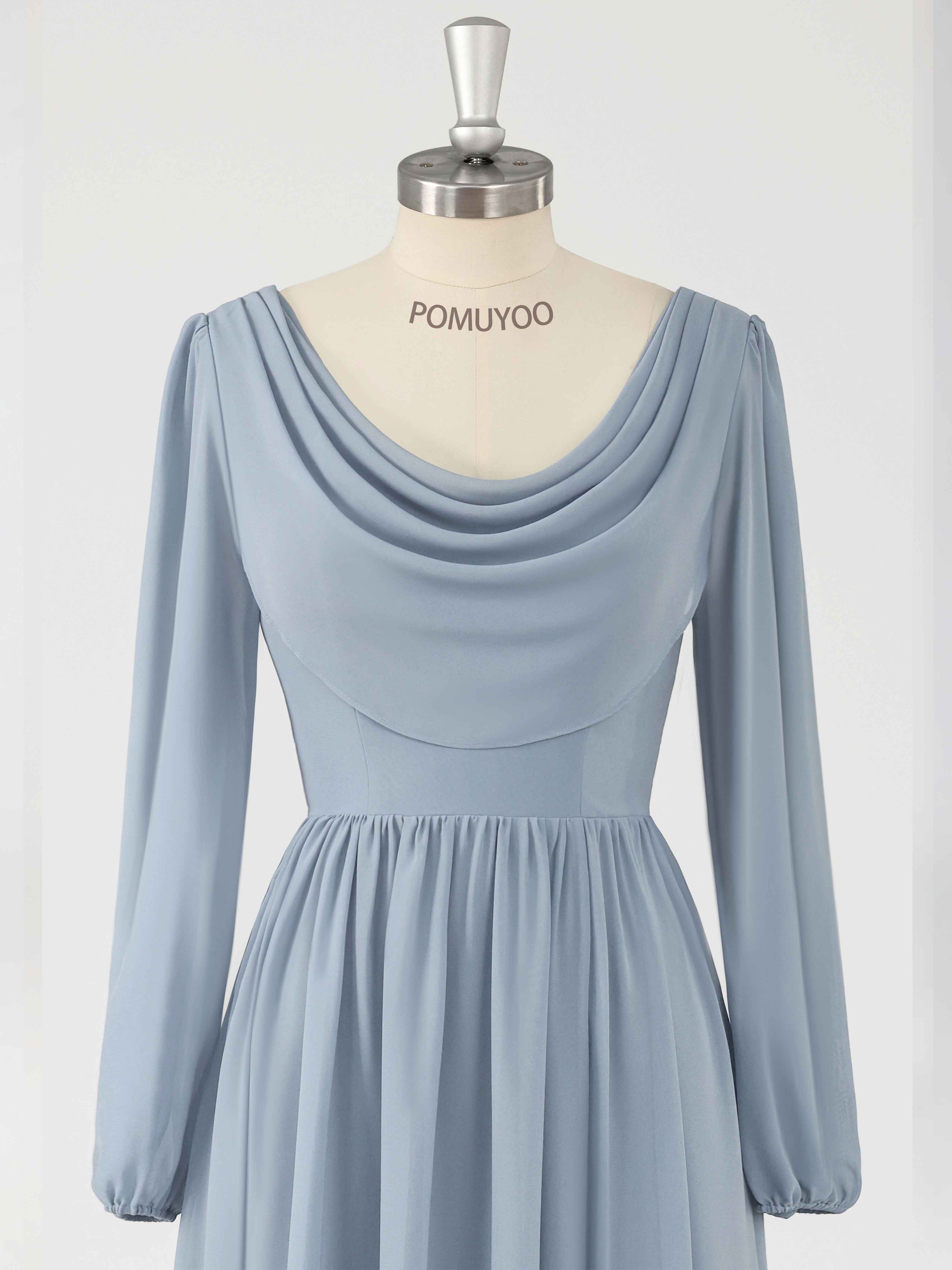 Flattering A-Line Cowl Slit Floor Length Chiffon Bridesmaid Dresses