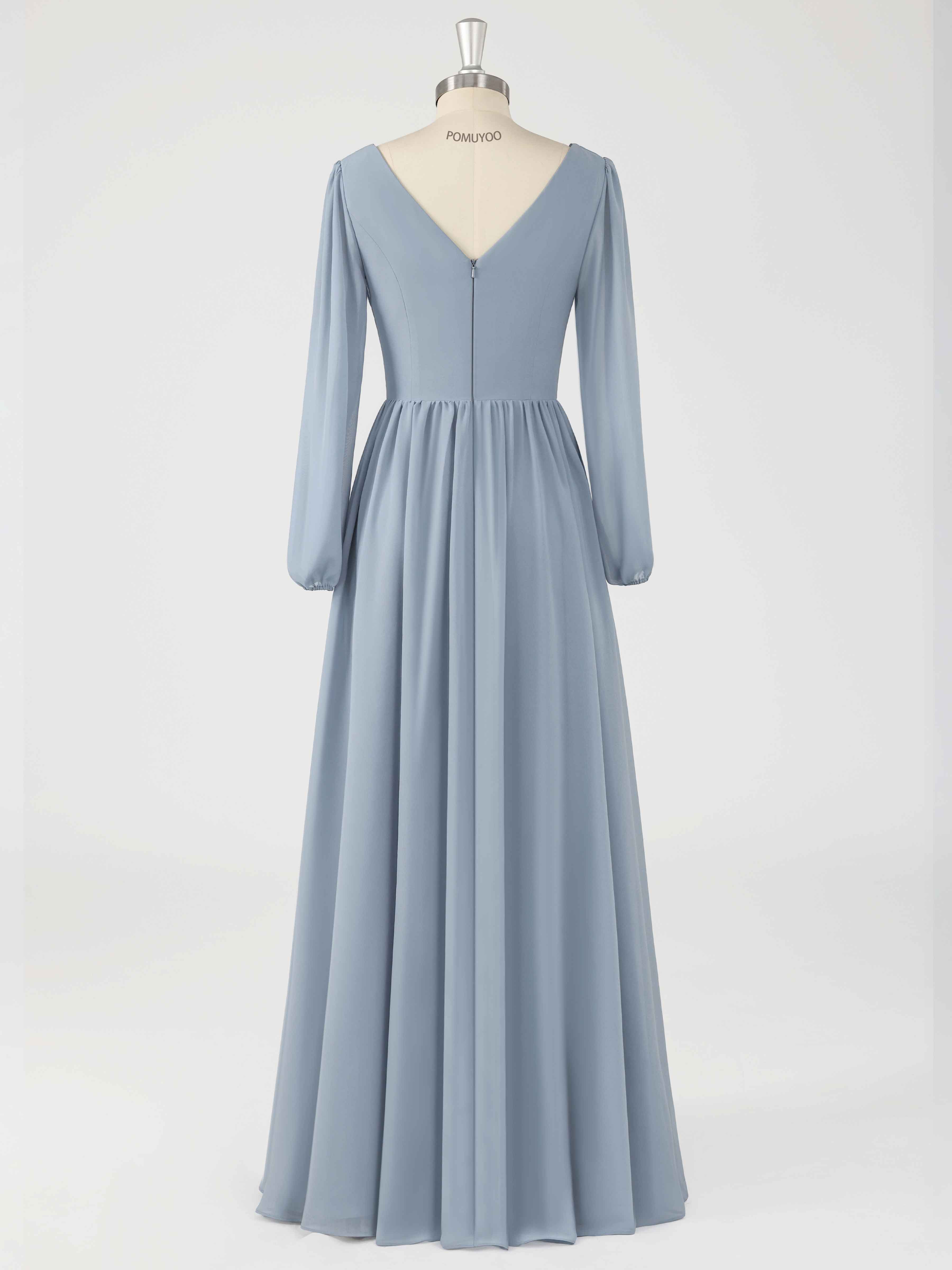 Flattering A-Line Cowl Slit Floor Length Chiffon Bridesmaid Dresses