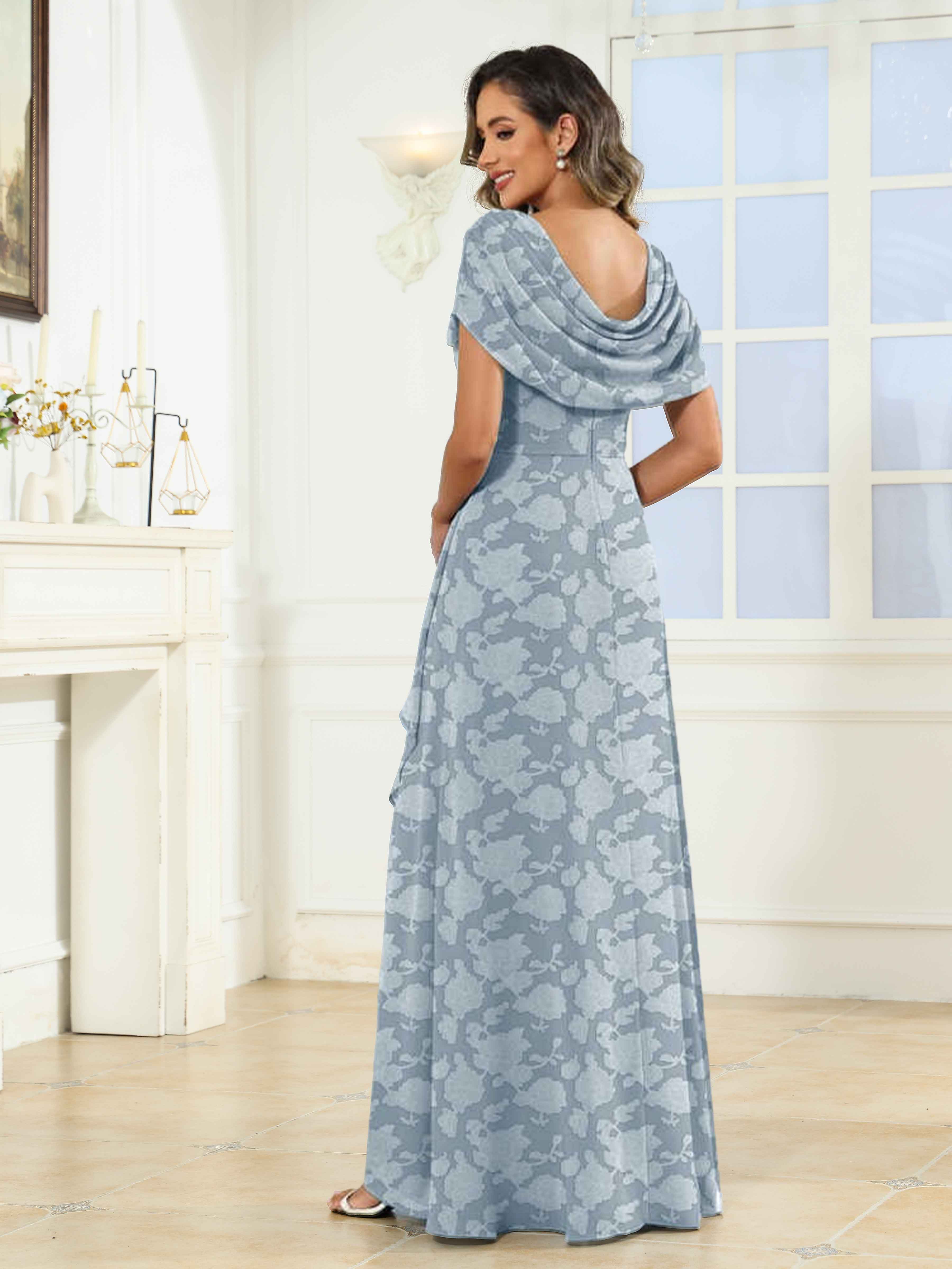 Fleur Trendy Cowl Beading Slit Floor Length Floral Lace Mother of the Bride Dresses
