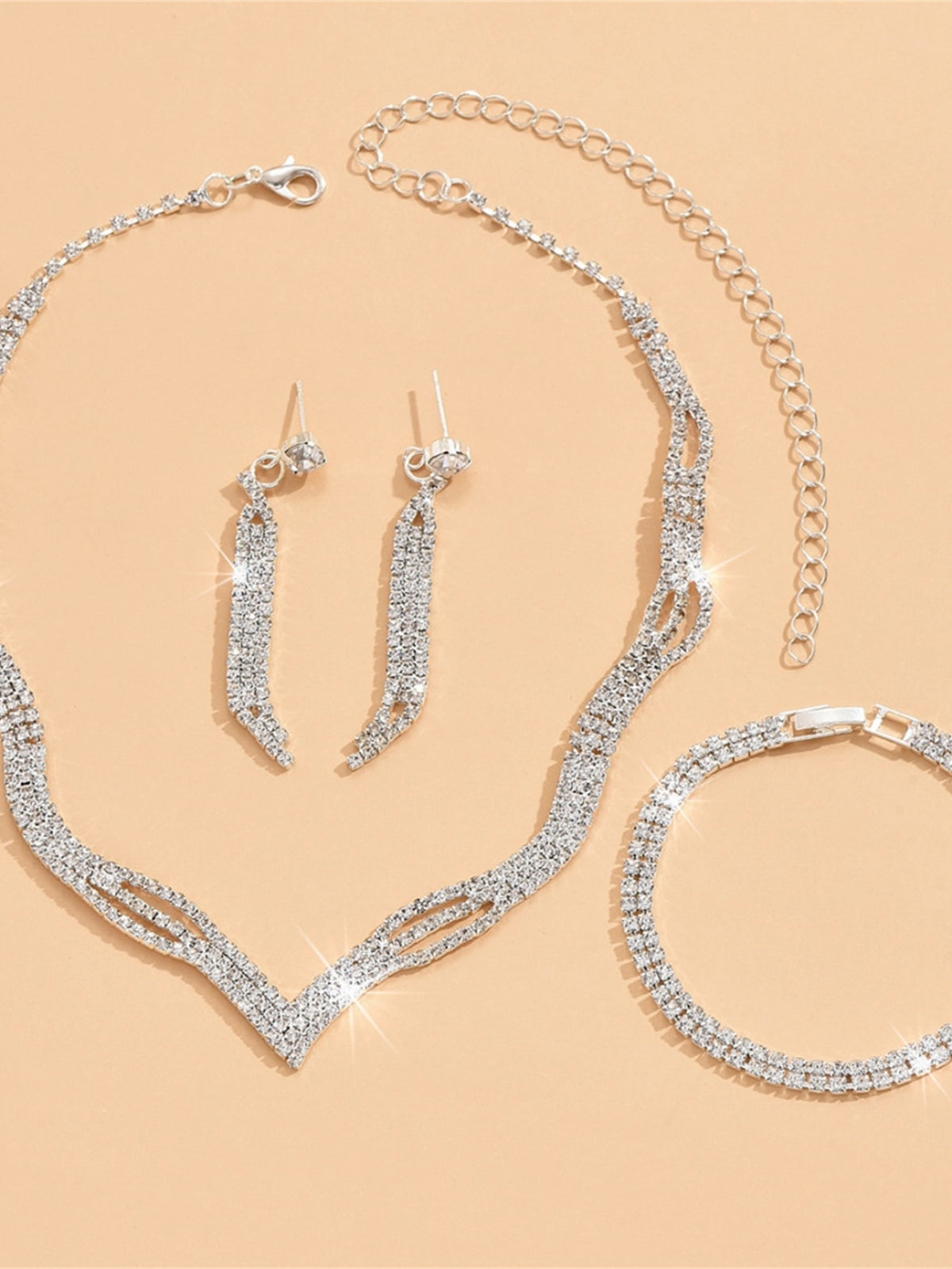 Four Piece Silver Crystal Bridal Set
