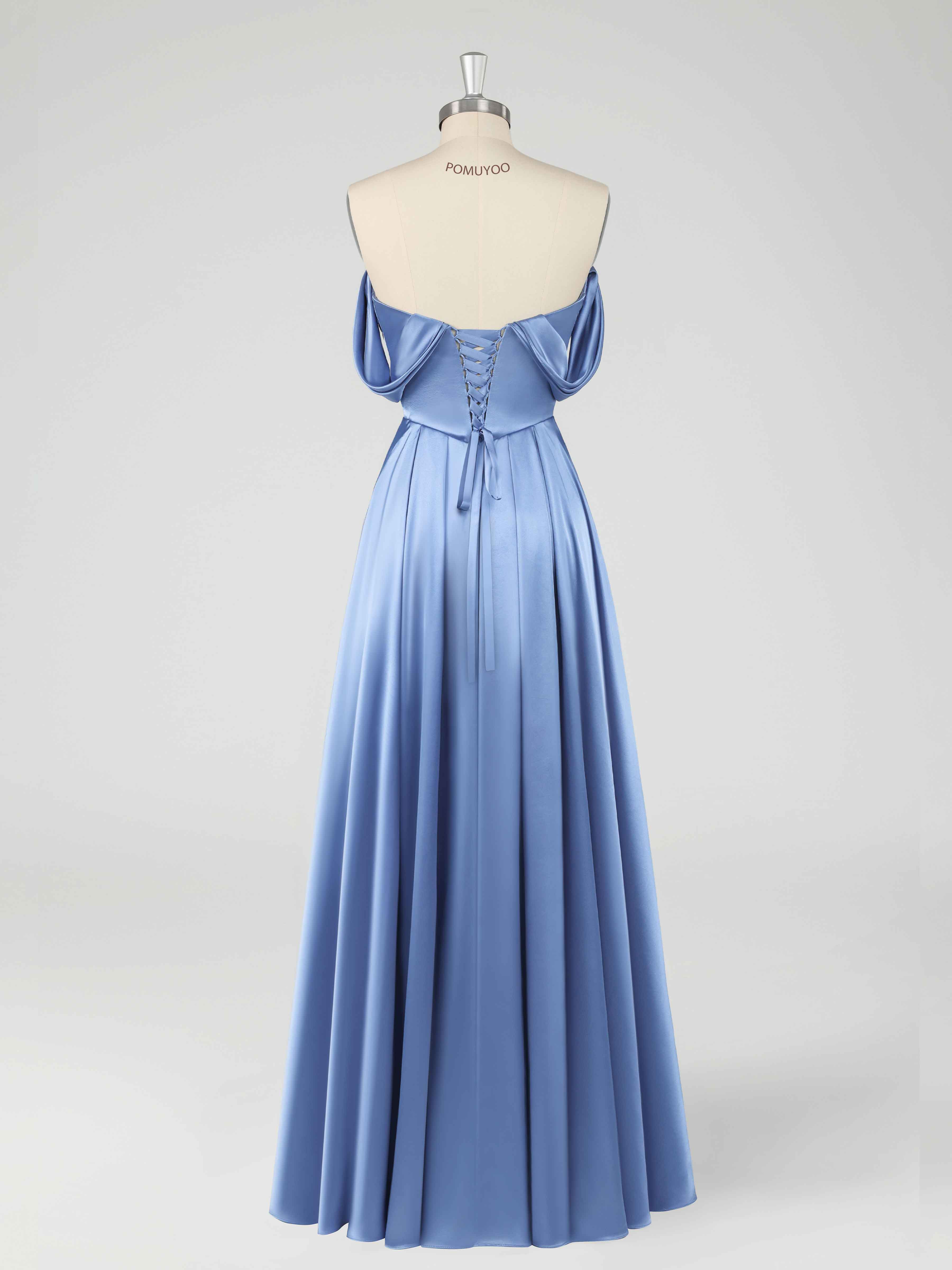 Fraelith Elegant Off the Shoulder Ruched Slit Floor Length Formal Dresses