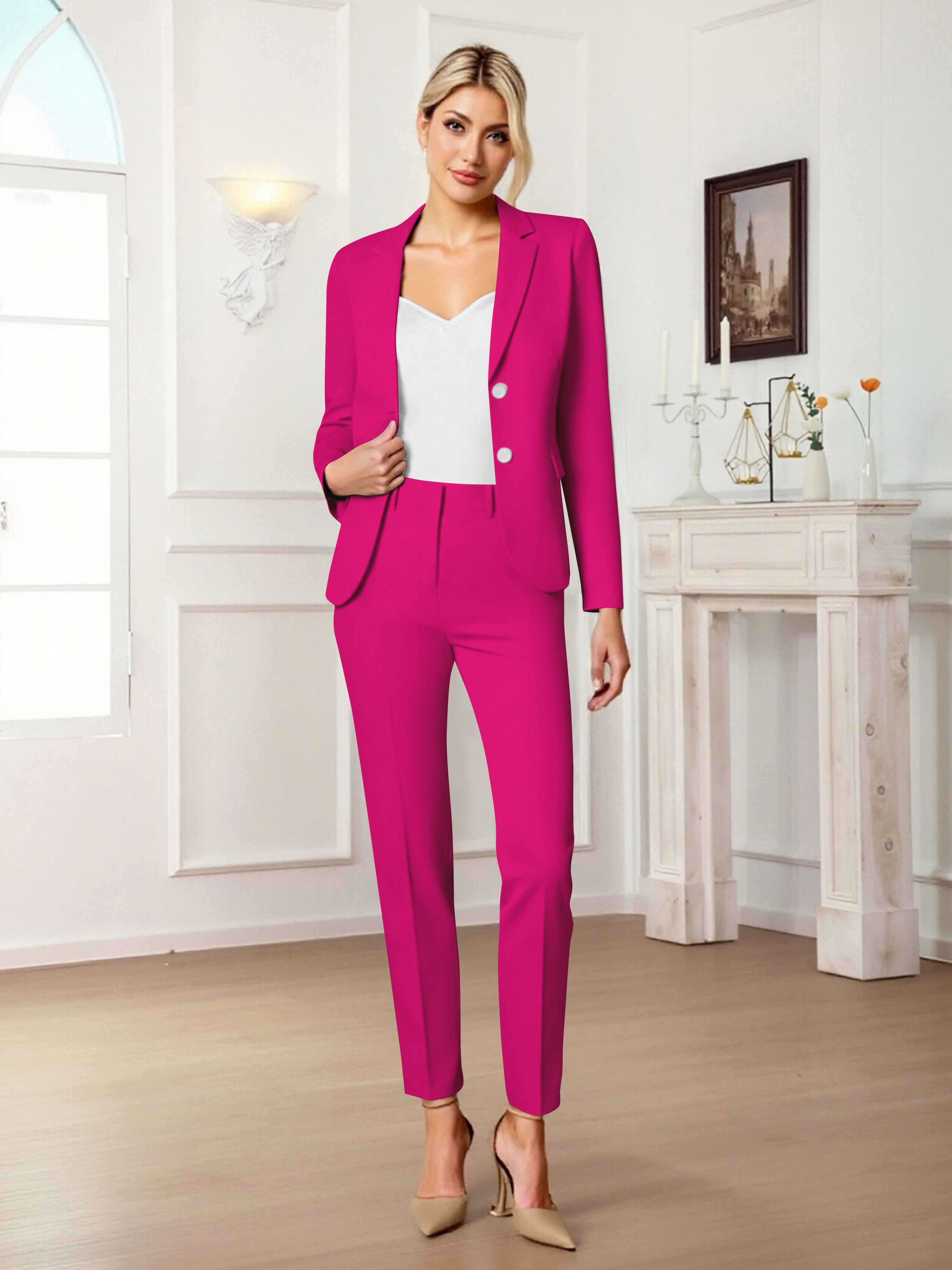 Slim Fit Women's 2 Pieces Notch Lapel Two Button Suit For Guest