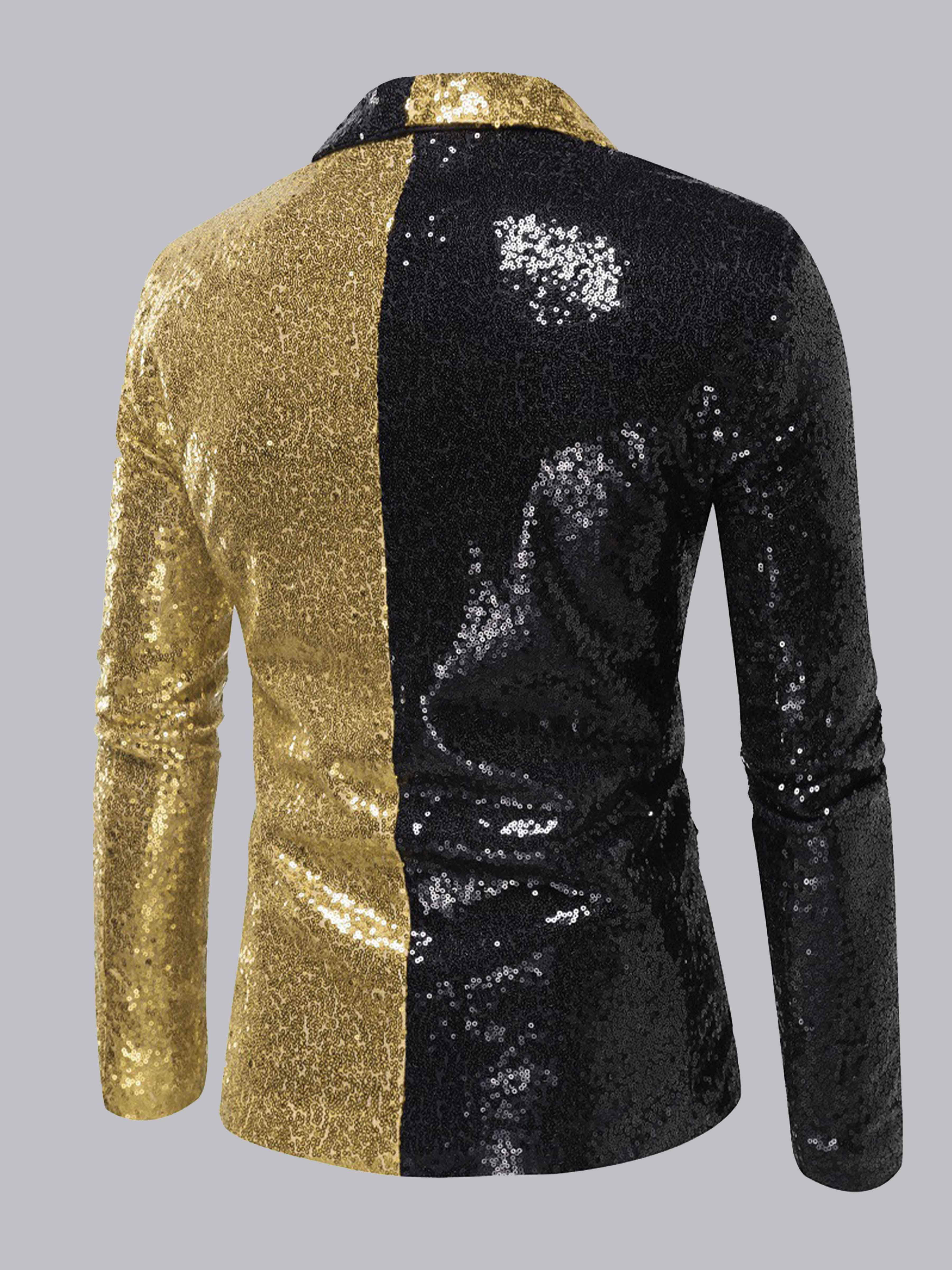 Glamorous Men's Sequin Contrast Trim Shawl Lapel One Button Suit Jacket