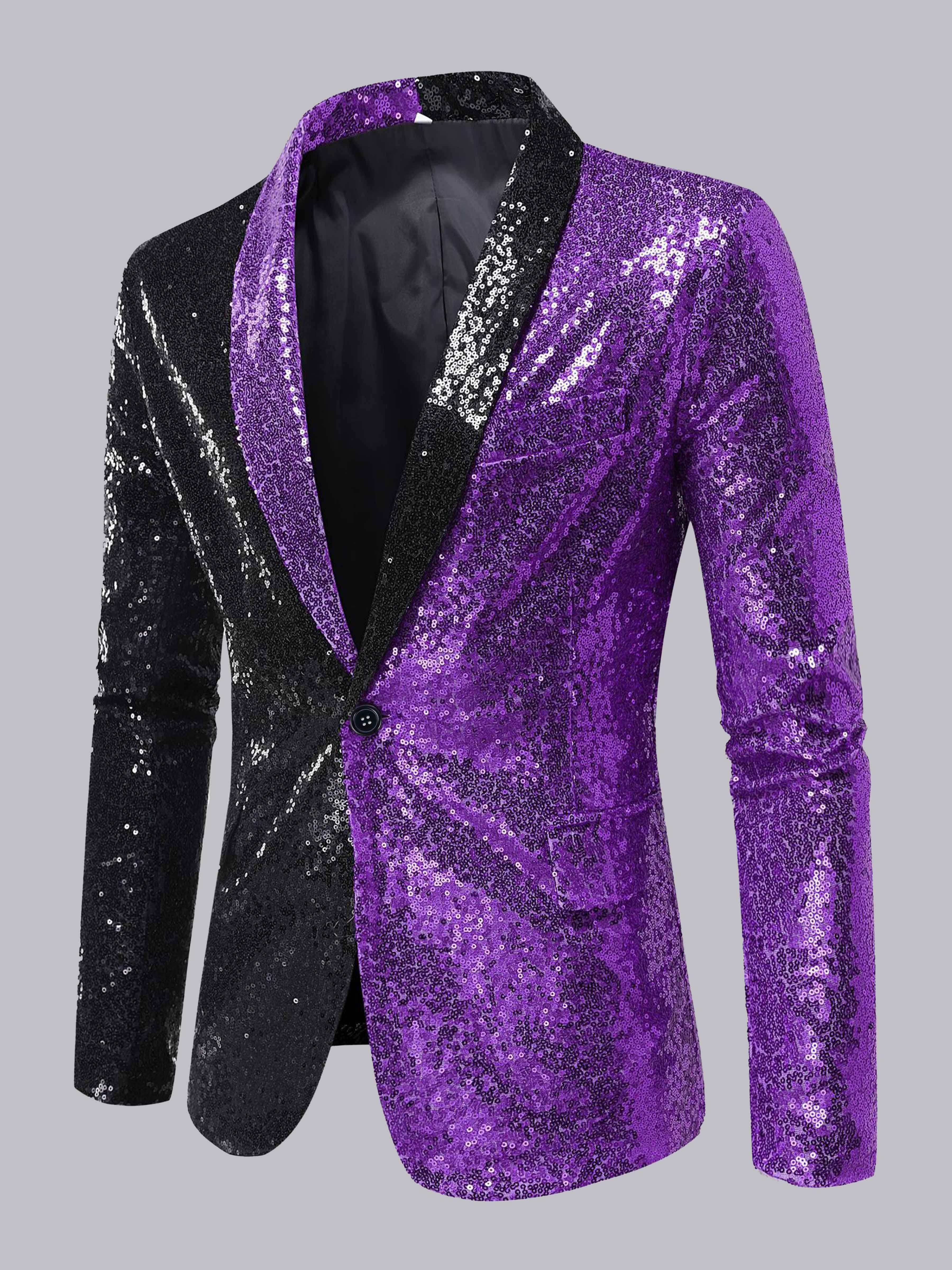 Glamorous Men's Sequin Contrast Trim Shawl Lapel One Button Suit Jacket