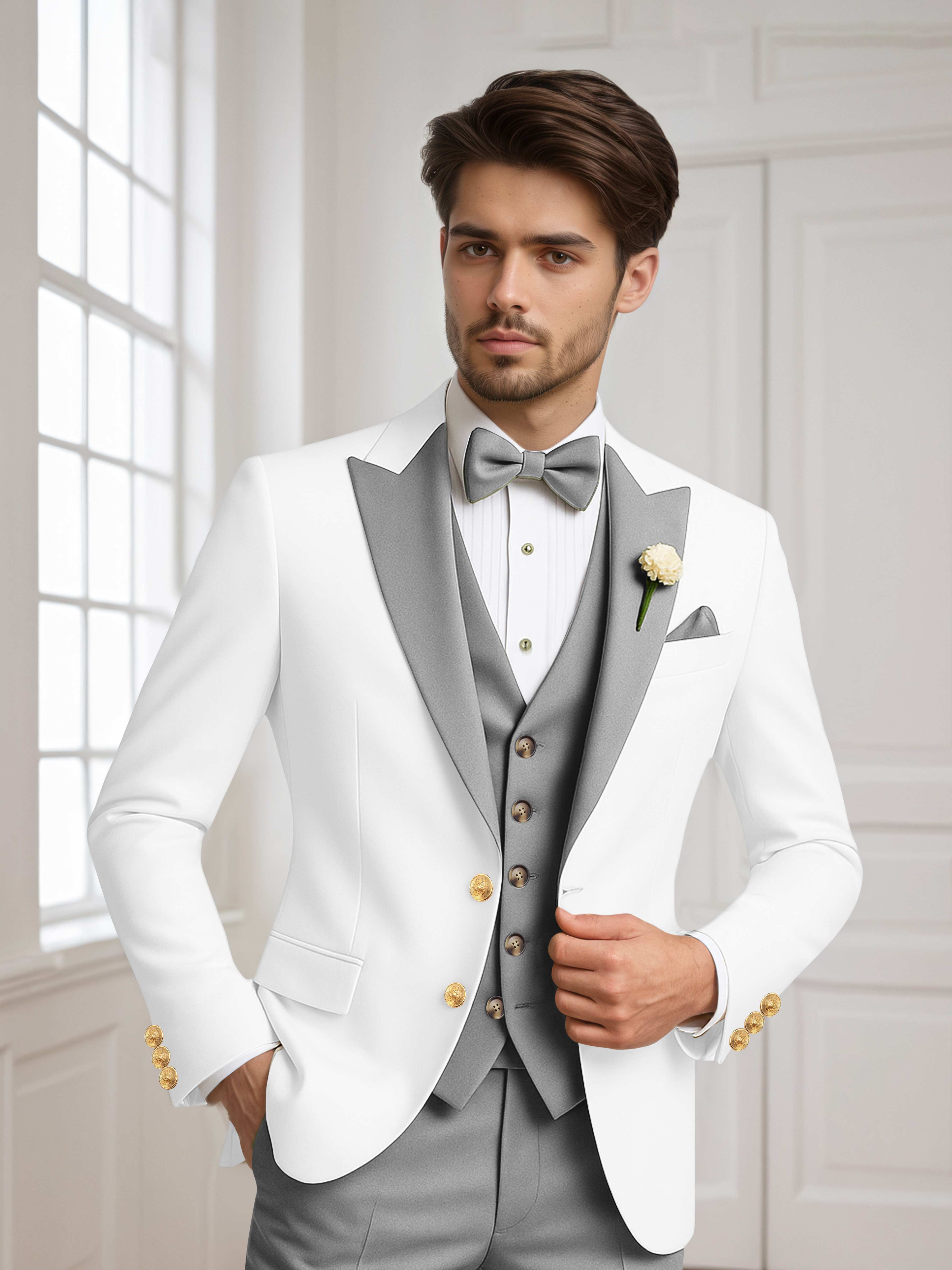 Color Block Peak Lapel Men's 2 Pieces Jacket & Vest for Groom Wedding & Prom