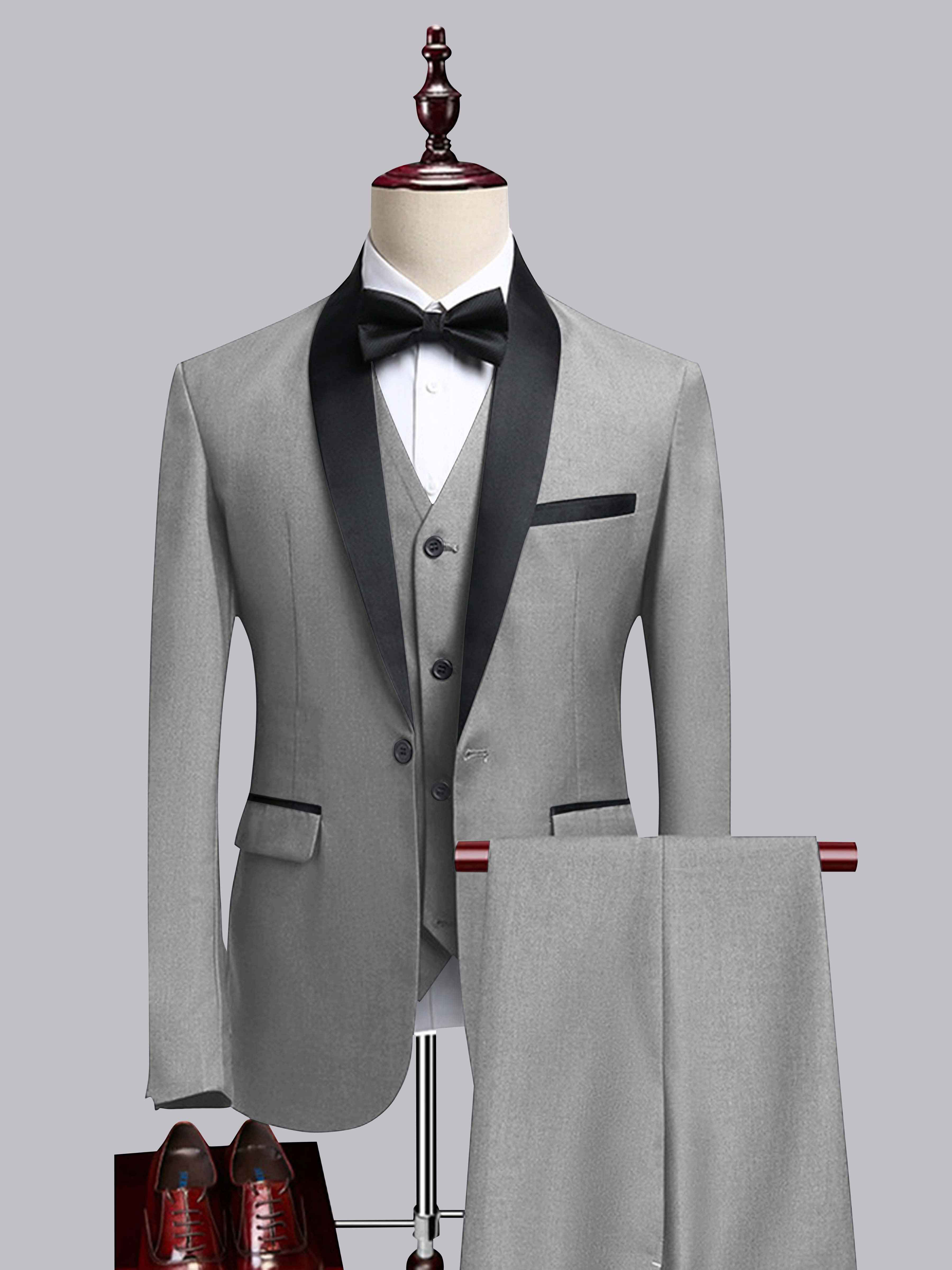 Chic 3 Pieces Men's Contrast Trim One Button Shawl Lapel Suit For Wedding