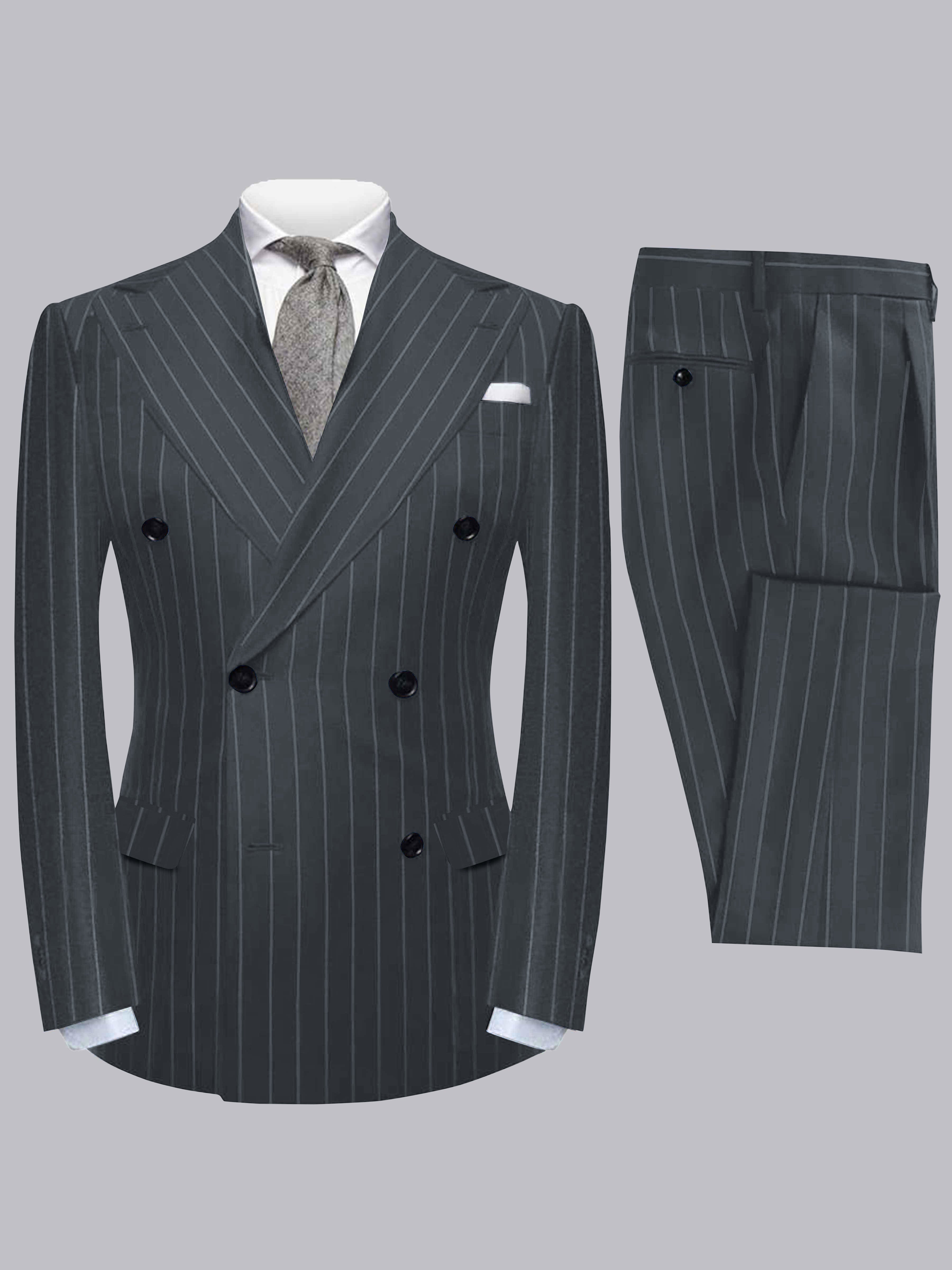 Modern 2 Pieces Men's Peak Lapel Double Breasted Vertical Stripe Suit For Formal
