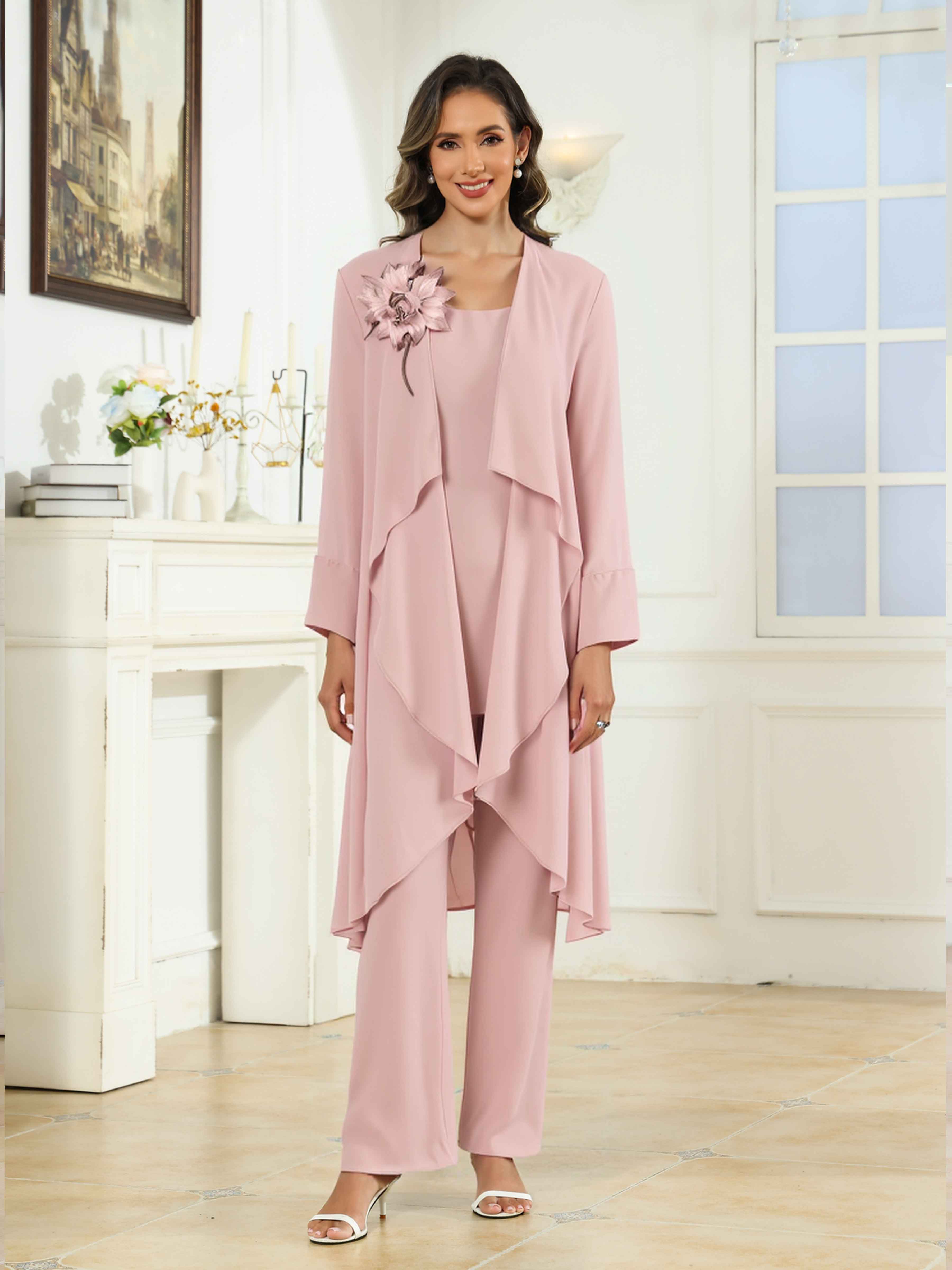 Hedda Charming 3 Pieces Floral Chiffon Mother of the Bride & Groom Pantsuit