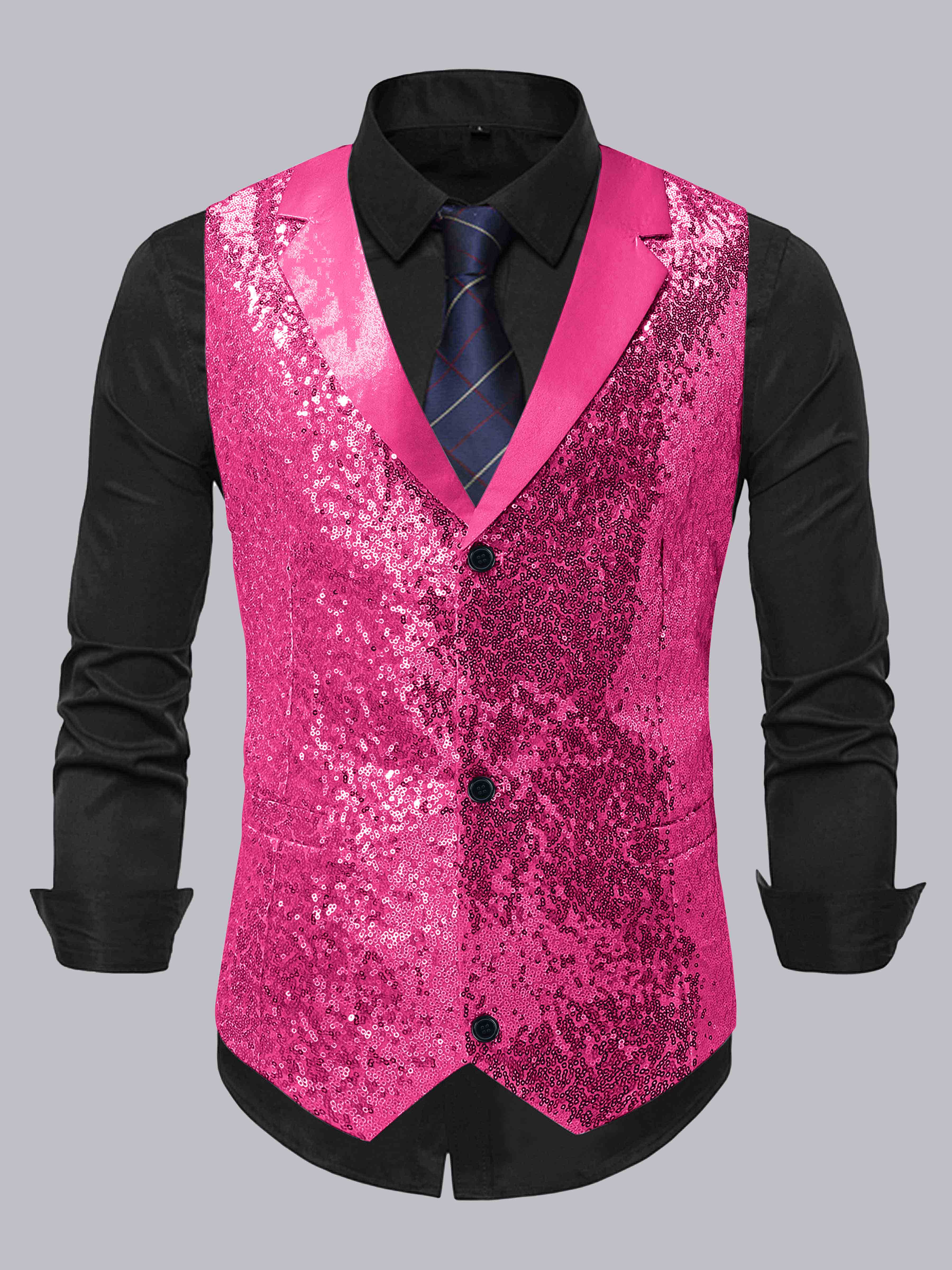Men's Sequin Notch Lapel Three Buttons Vest