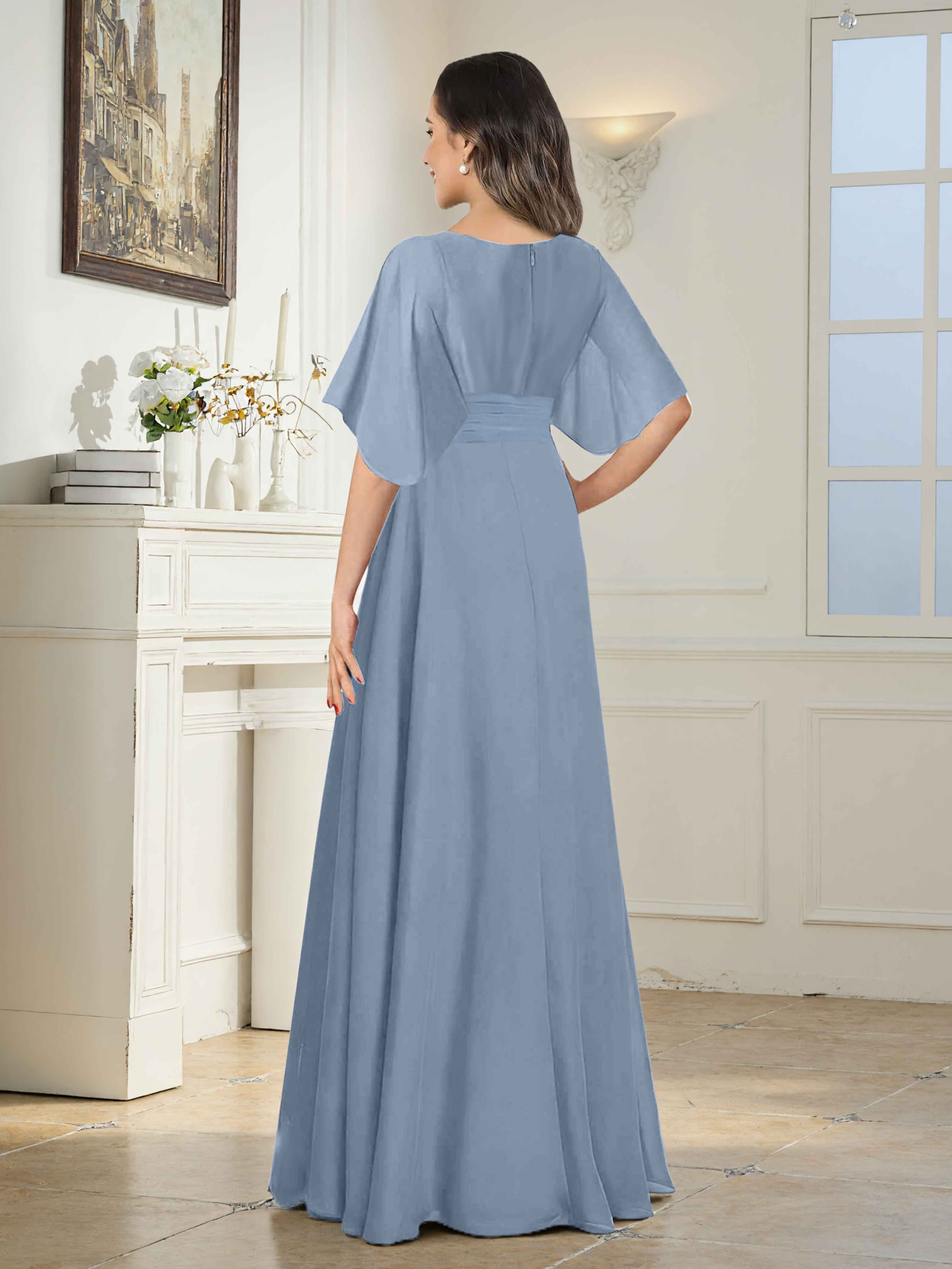 Iraelitharae Modest Scoop A-Line Chiffon Floor Length Mother of the Bride Dresses