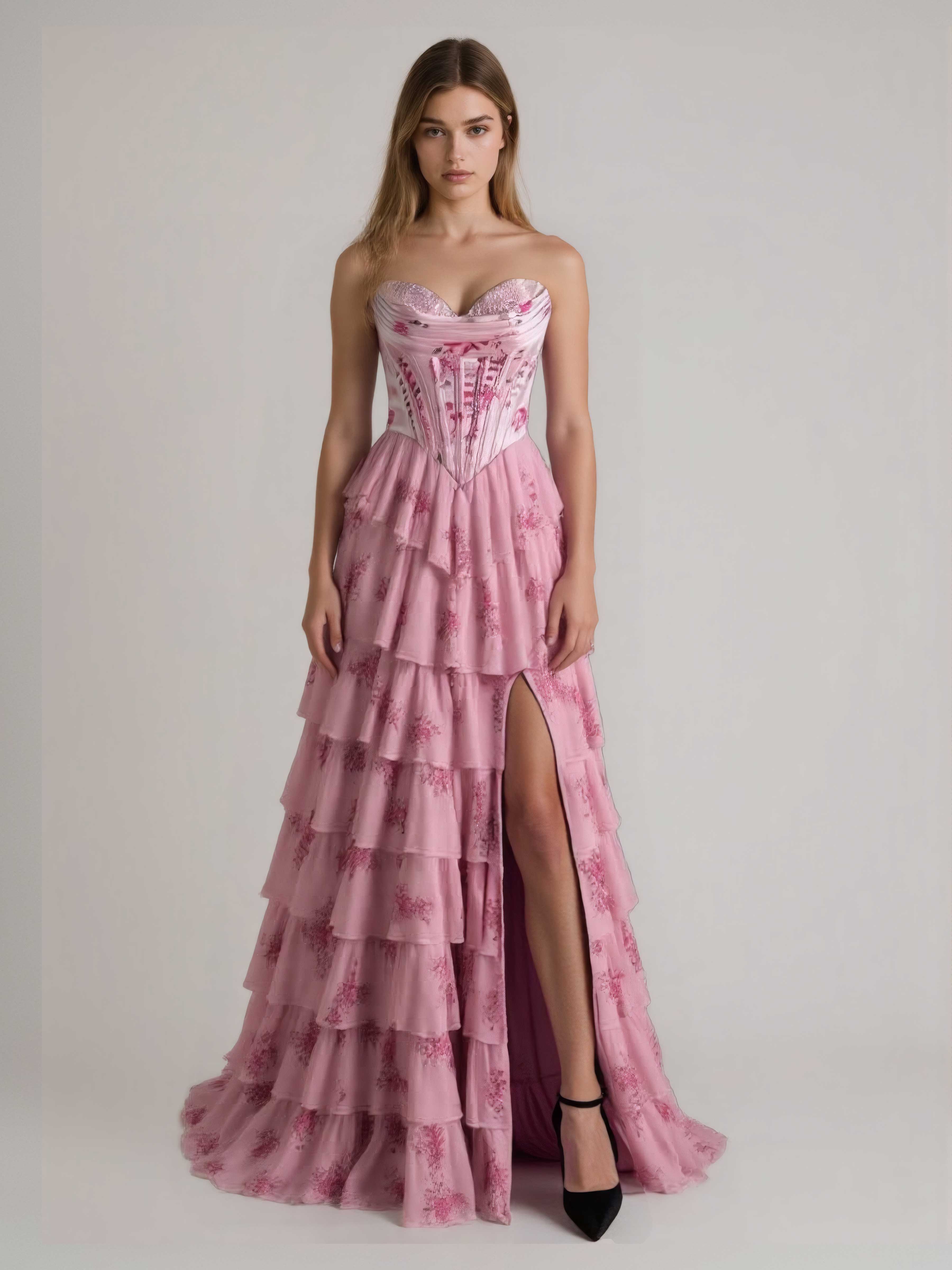 Jayda A-Line Sweetheart Tiered Corset Floral Long Prom Dresses Jayda A-Line Sweetheart Tiered Corset Floral Long Prom Dresses
