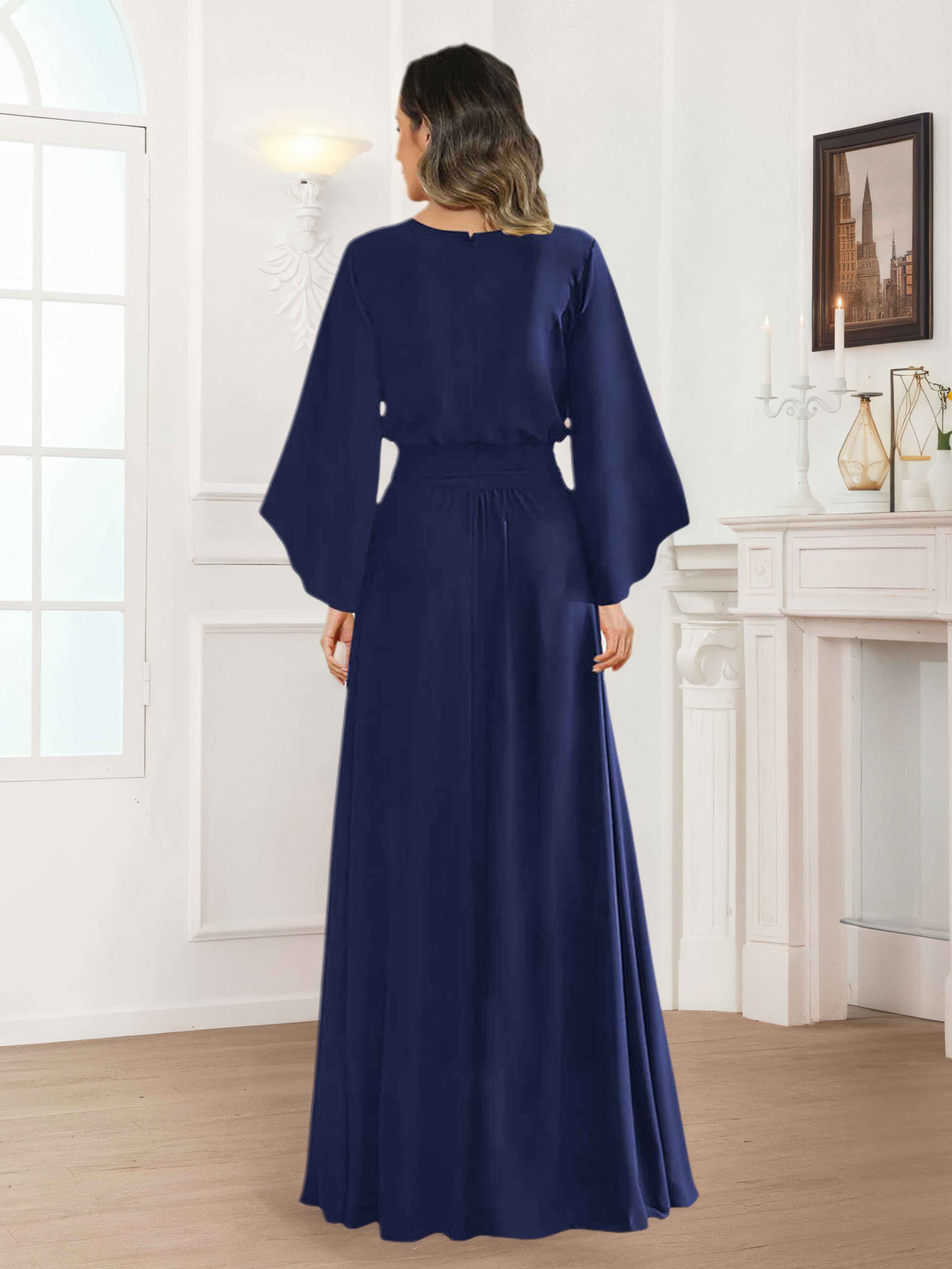 Jorja Modest Scoop Pleated Floor Length Chiffon Mother of the Bride Dresses