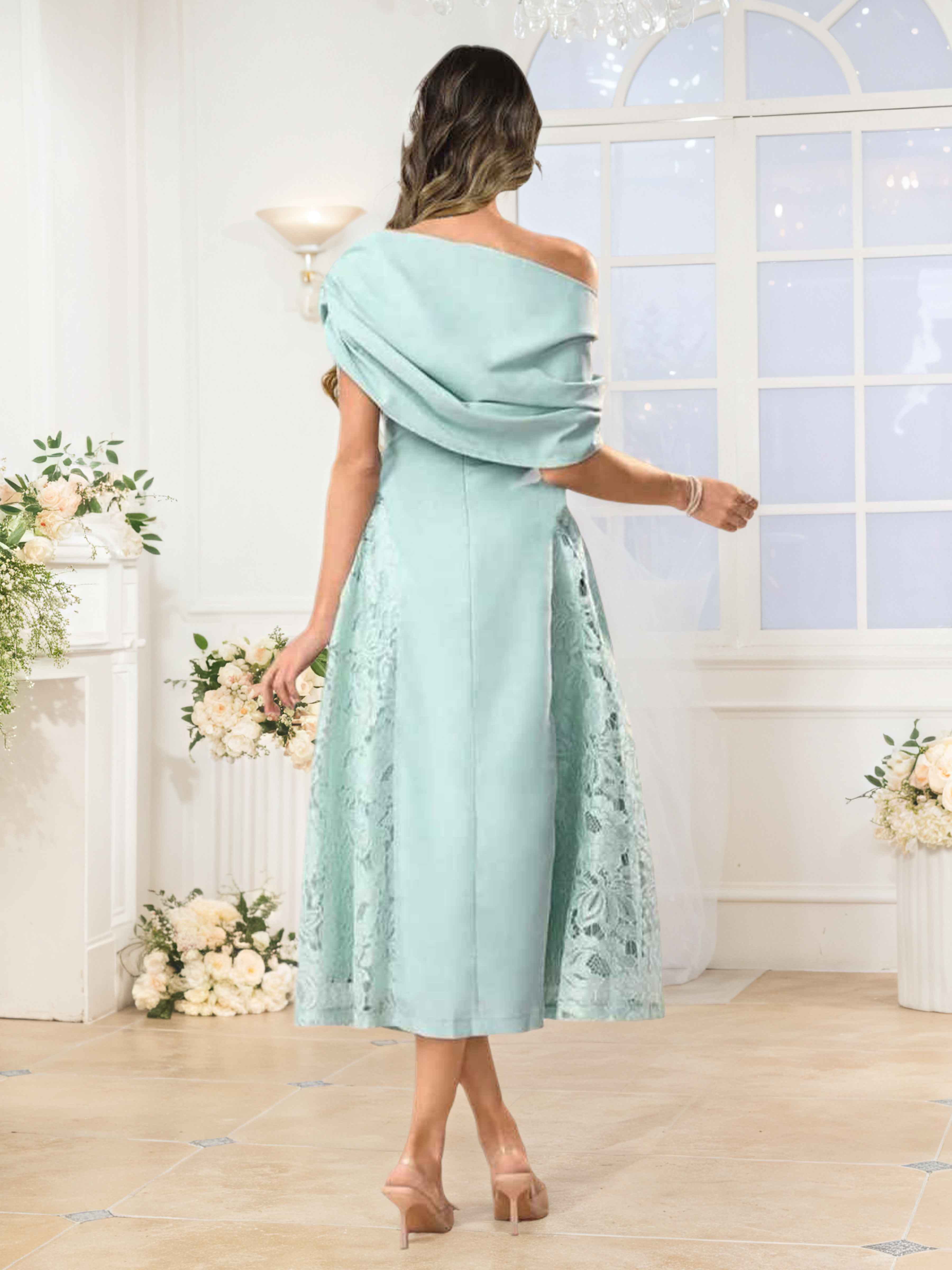 Jovie Charming One Shoulder Tea Length Satin Mother of the Bride Dresses
