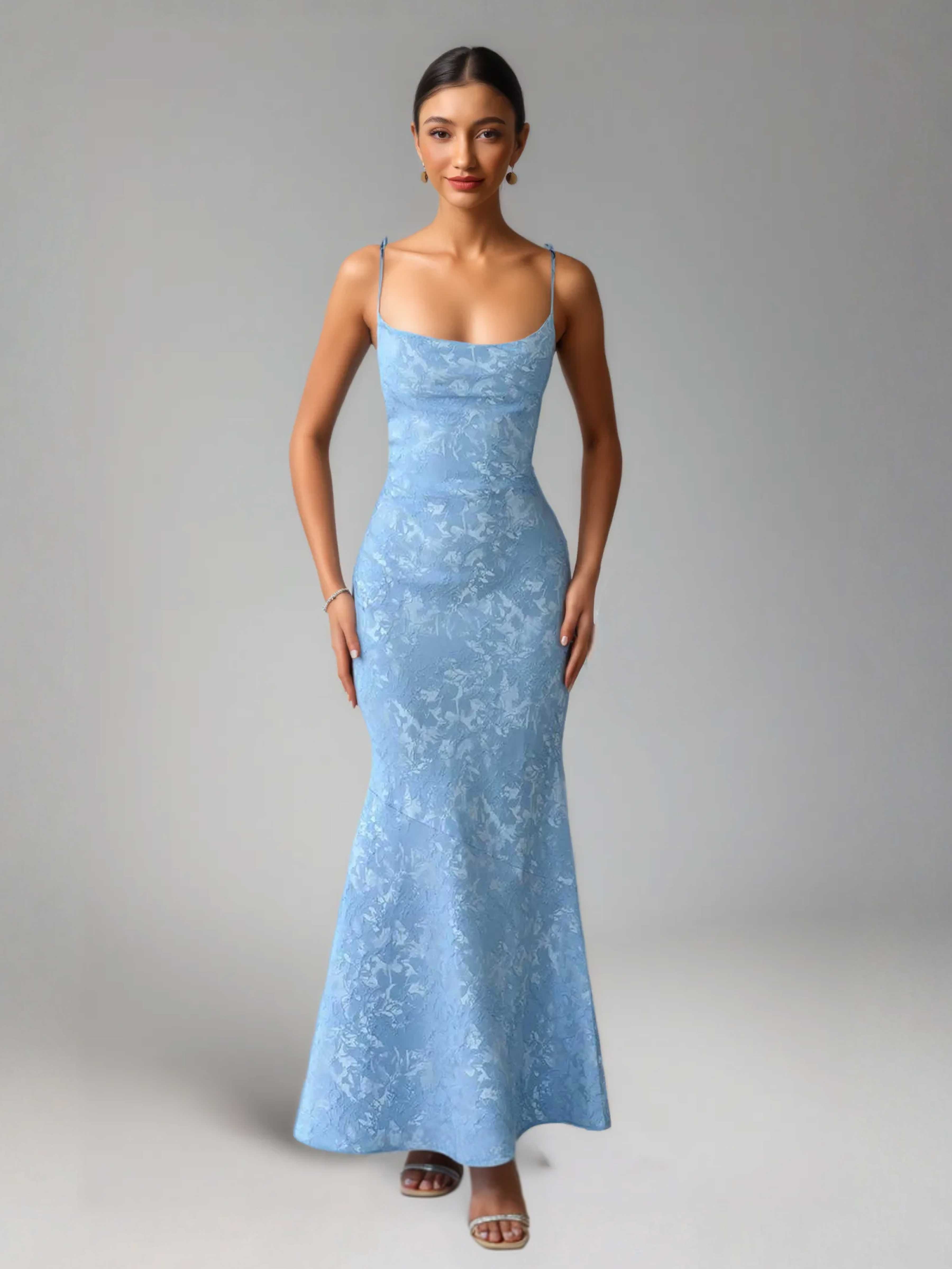 Kaelithra Dazzling Mermaid Spaghetti Straps Long Jacquard Prom Dresses
