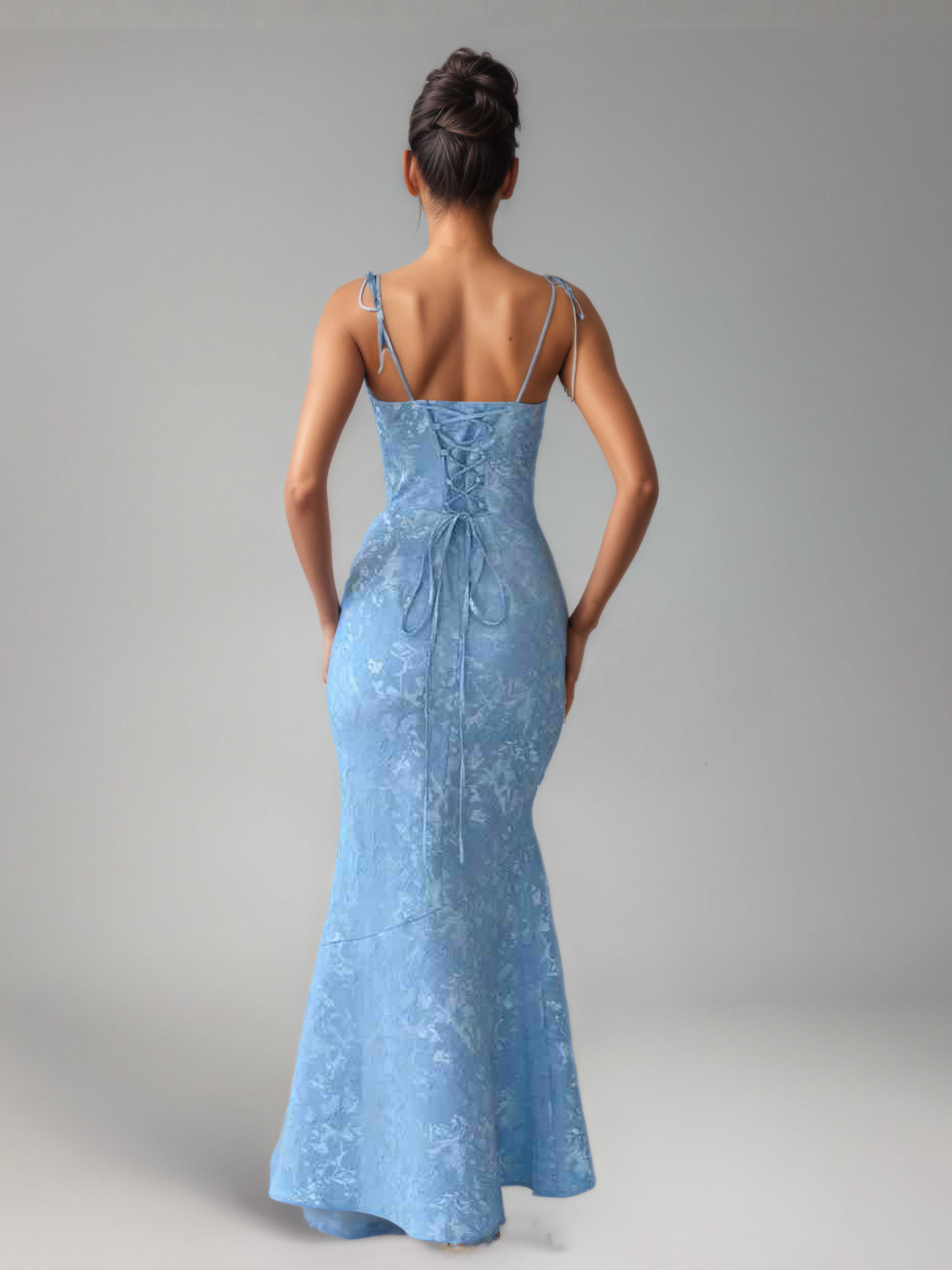 Kaelithra Dazzling Mermaid Spaghetti Straps Long Jacquard Prom Dresses