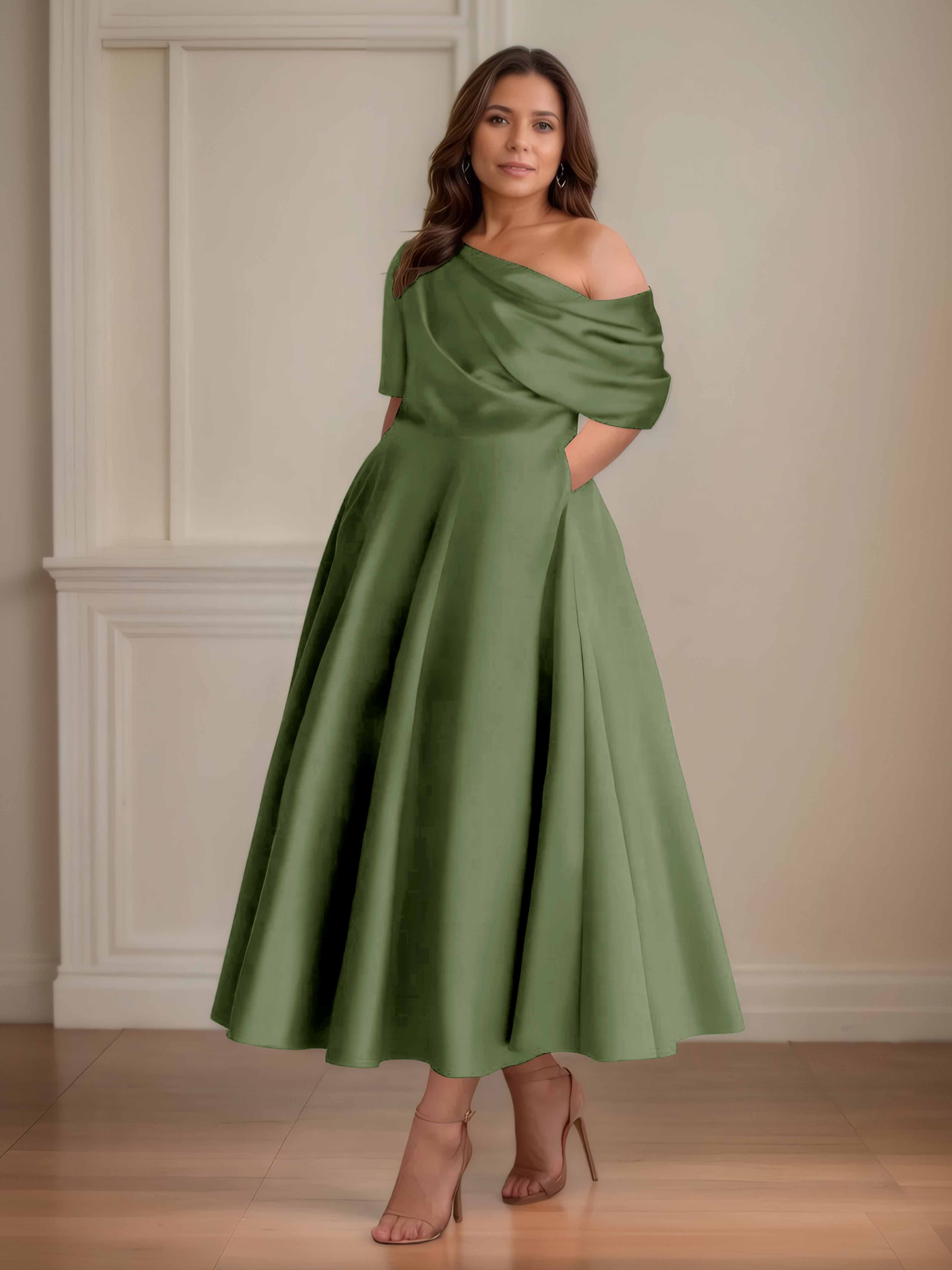 Kenna Elegant One Shoulder Half Sleeves Plus Size Satin Mother of the Kenna Elegant One Shoulder Half Sleeves Plus Size Satin Mother of the