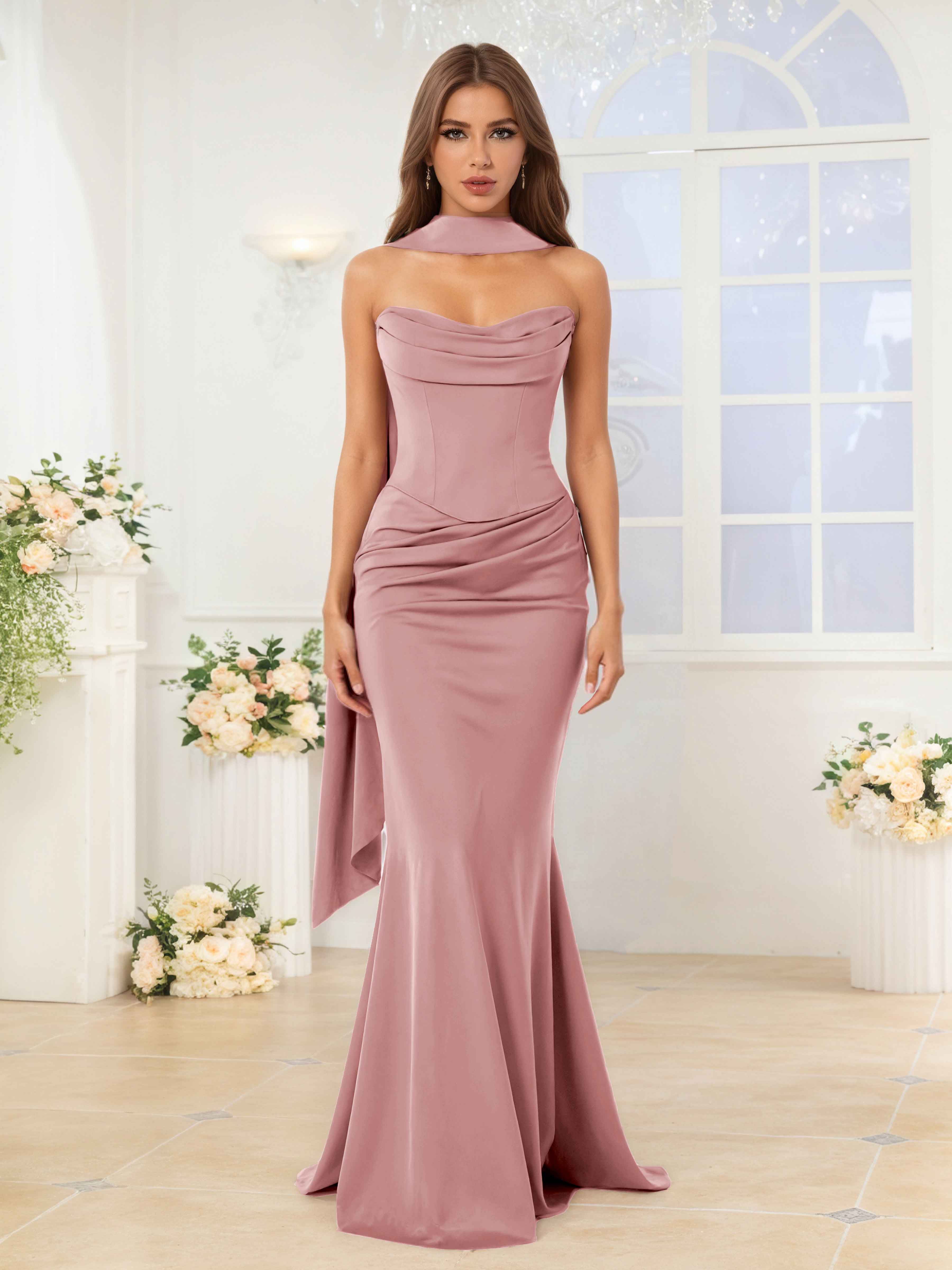 Long Evening Dress Strapless Light Pink Mermaid Prom Dresses, Light Pink Mermaid Formal E Satin Formal Gown Long Evening Dress Strapless Light Pink Mermaid Prom Dresses, Light Pink Mermaid Formal E Satin Formal Gown